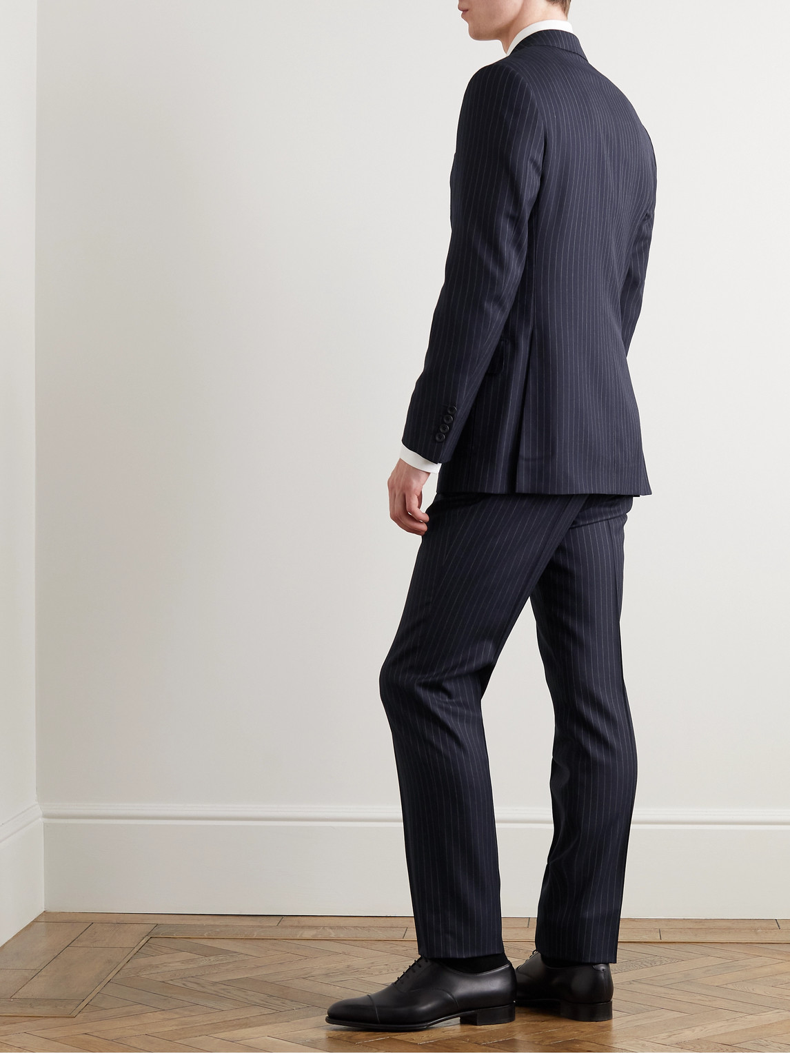 Shop Kingsman Harry's Navy Pinstriped Super 120s Wool Suit In Blue