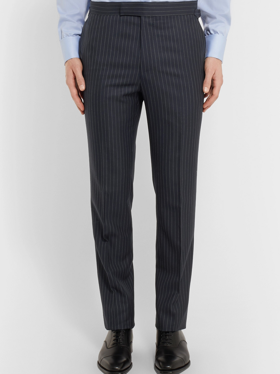 Shop Kingsman Harry's Navy Pinstriped Super 120s Wool Suit In Blue