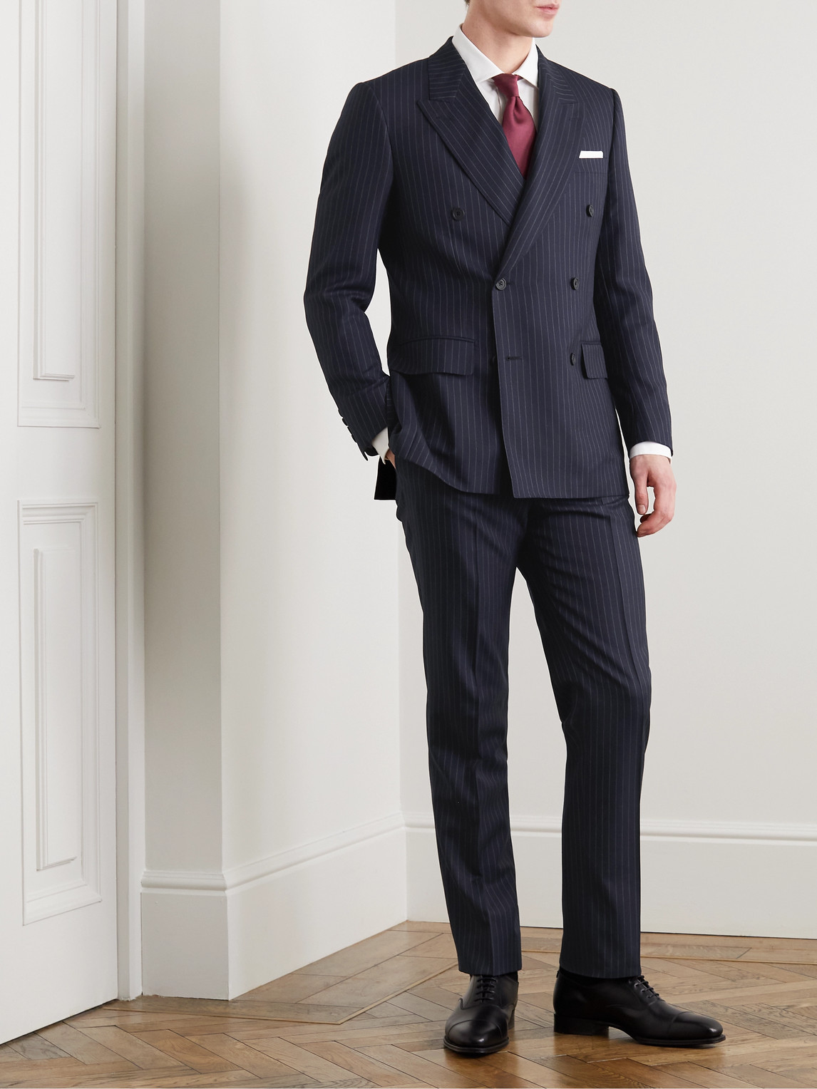 Shop Kingsman Harry's Navy Pinstriped Super 120s Wool Suit In Blue