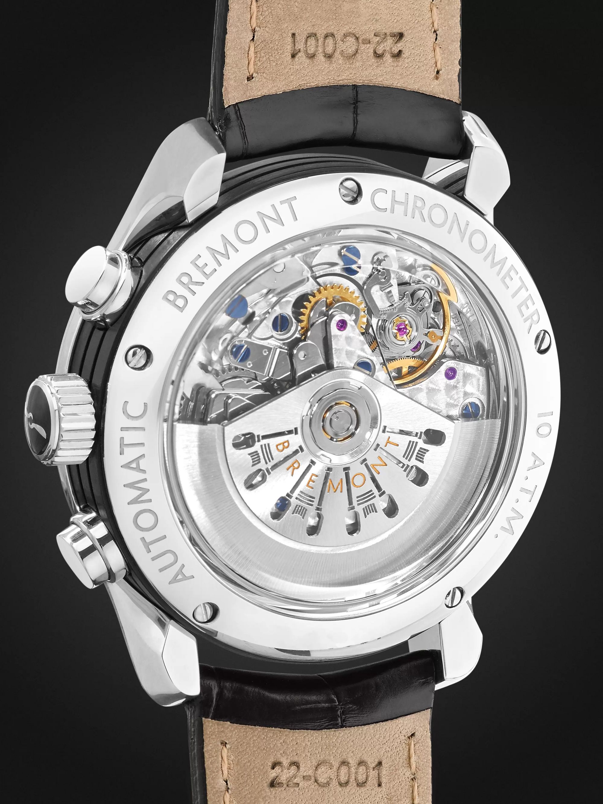 BREMONT ALT1-C Polished Black Automatic Chronograph 43mm Stainless Steel and Alligator Watch, Ref. No. ALT1-C-P-BK-R-S