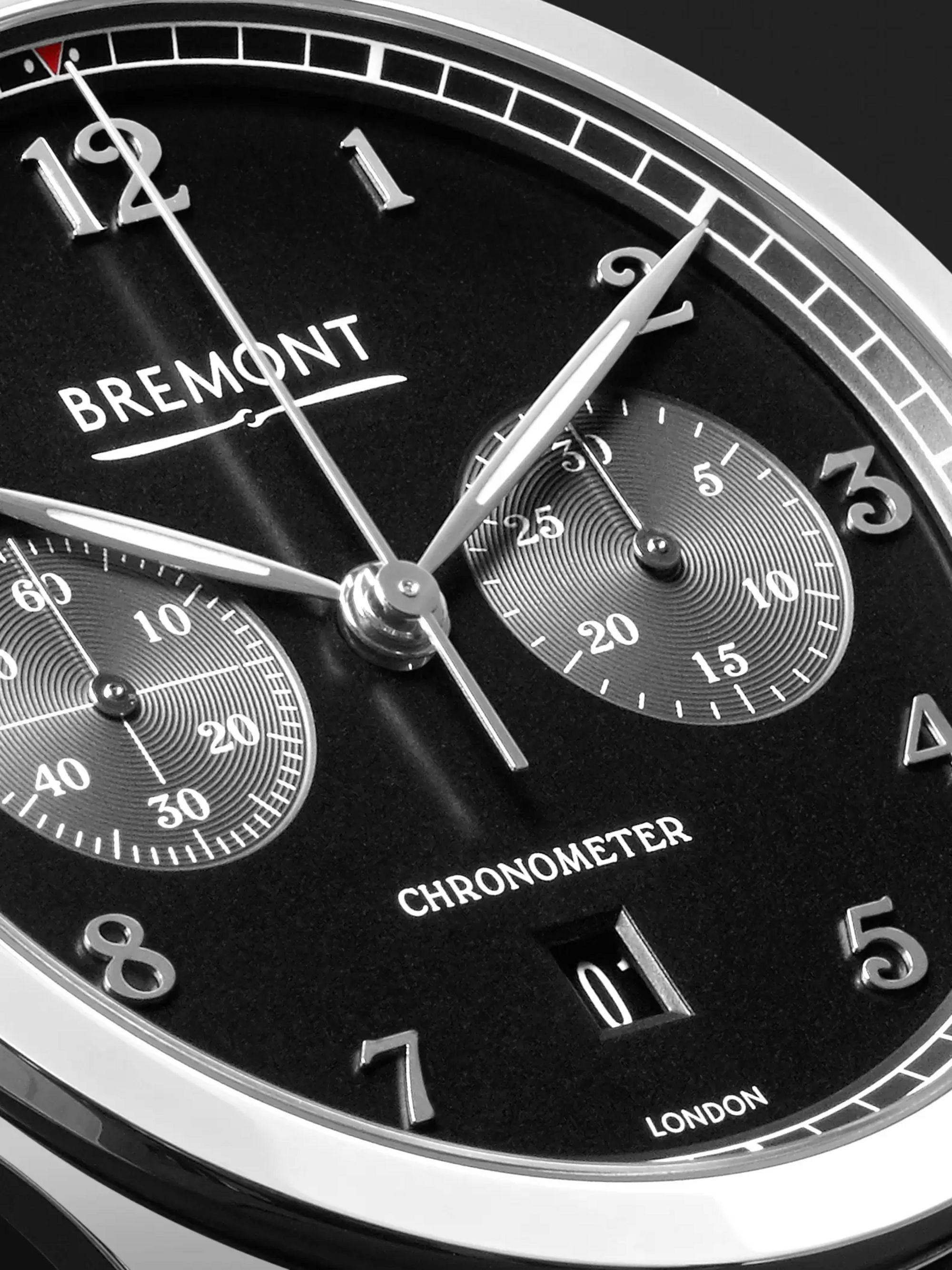 BREMONT ALT1-C Polished Black Automatic Chronograph 43mm Stainless Steel and Alligator Watch, Ref. No. ALT1-C-P-BK-R-S