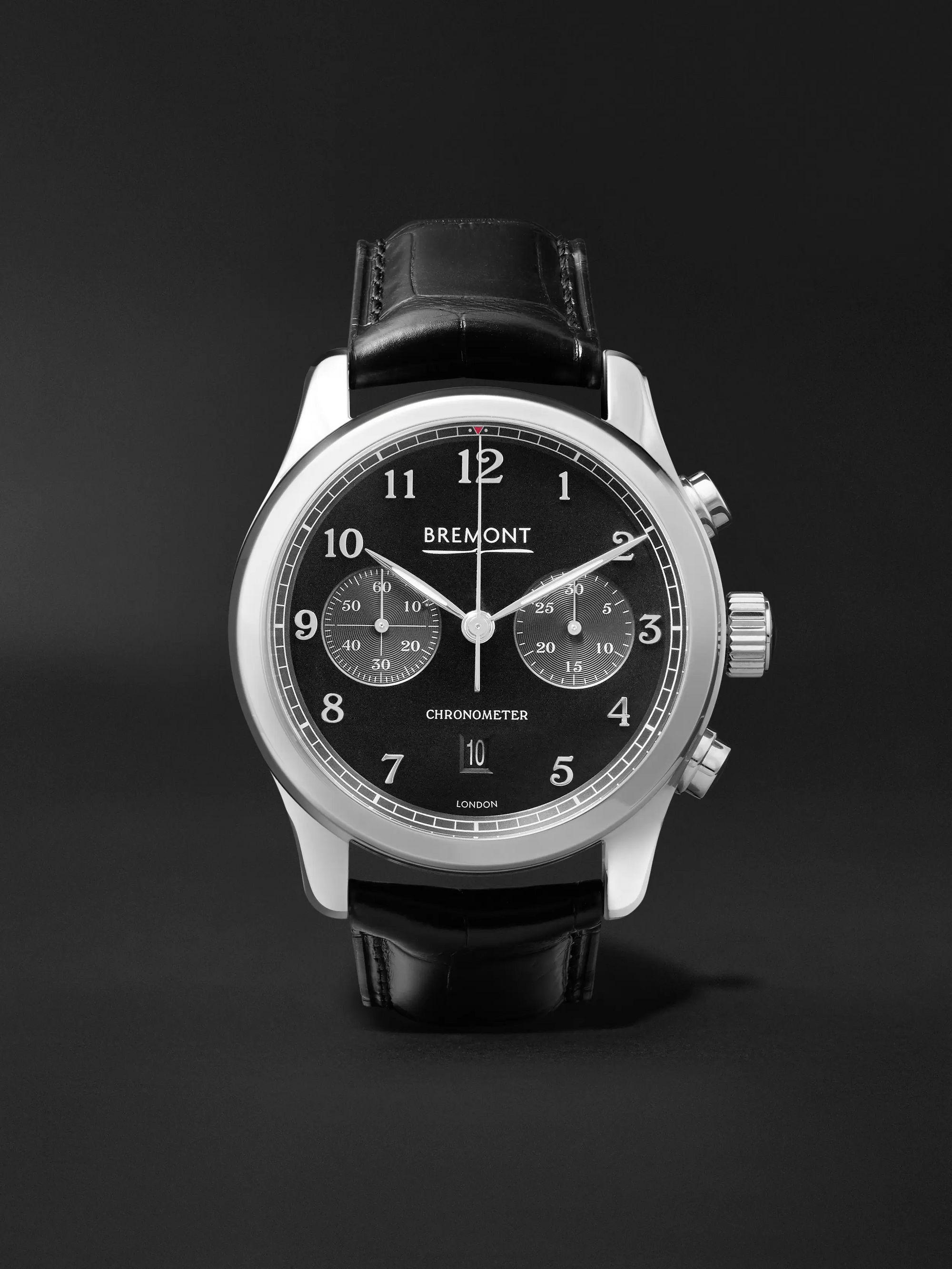 ALT1 C Polished Black Automatic Chronograph 43mm Stainless Steel and Alligator Watch Ref. No. ALT1 C P BK R S