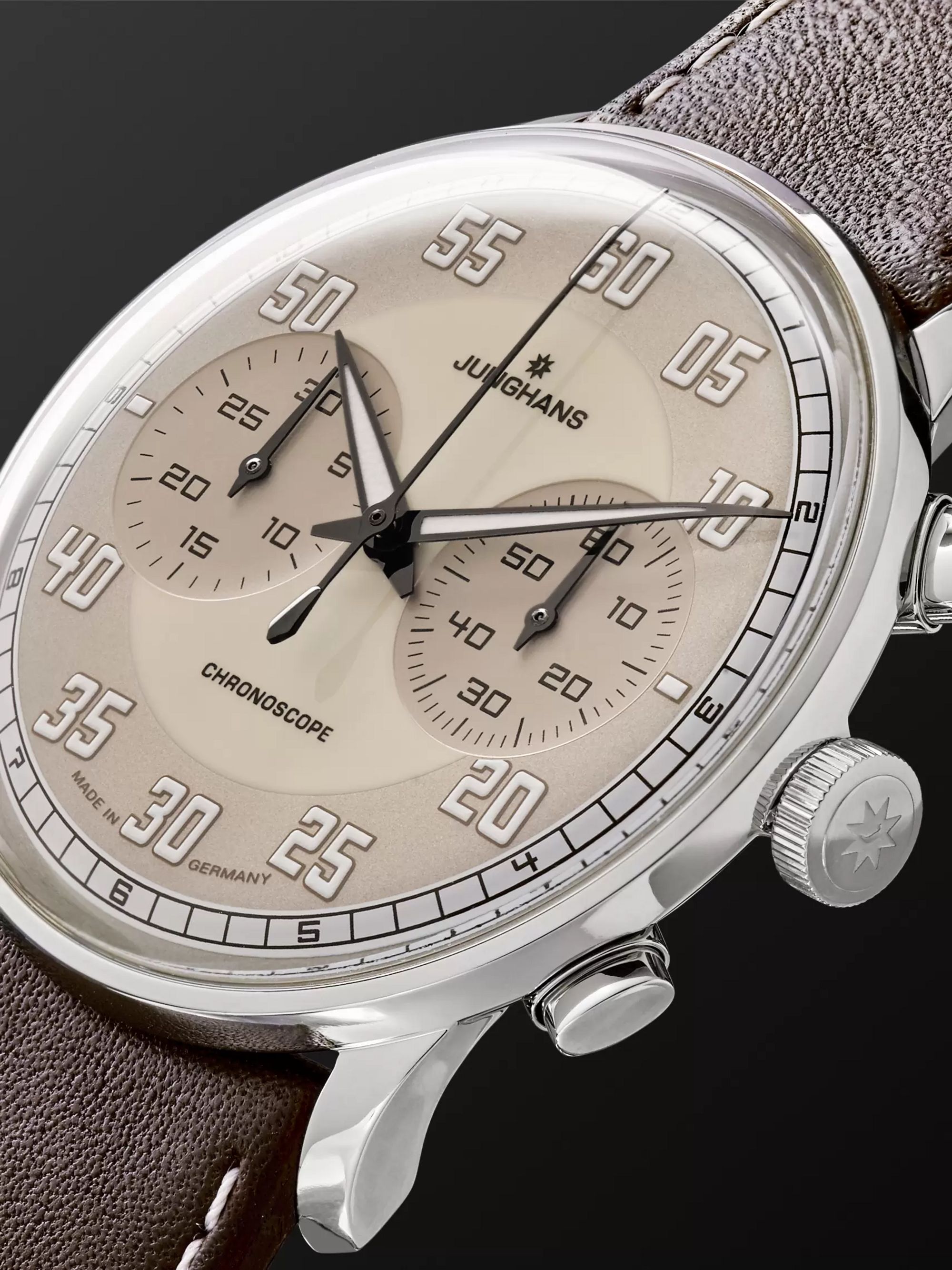 JUNGHANS Meister Driver Automatic Chronoscope 40mm Stainless Steel and Leather Watch, Ref. No. 027/3684.00