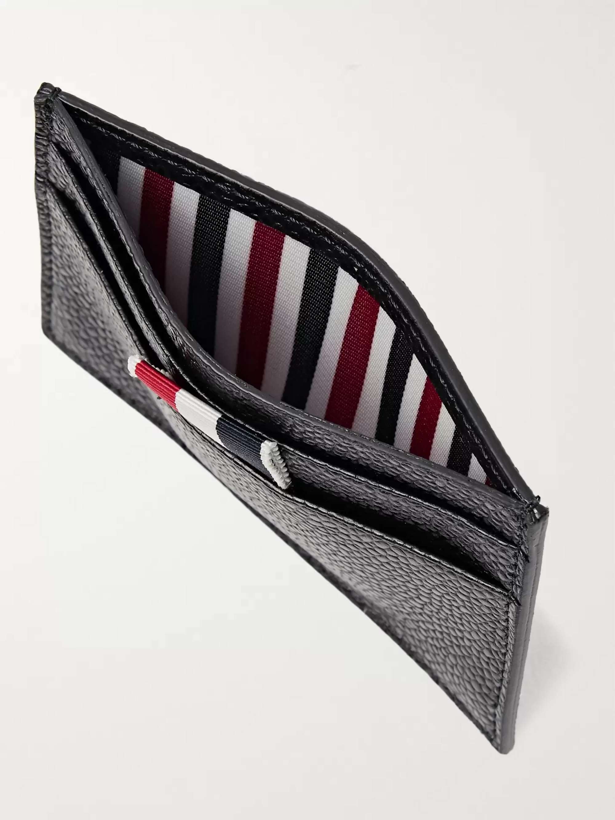 THOM BROWNE Striped Grosgrain-Trimmed Pebble-Grain Leather Cardholder