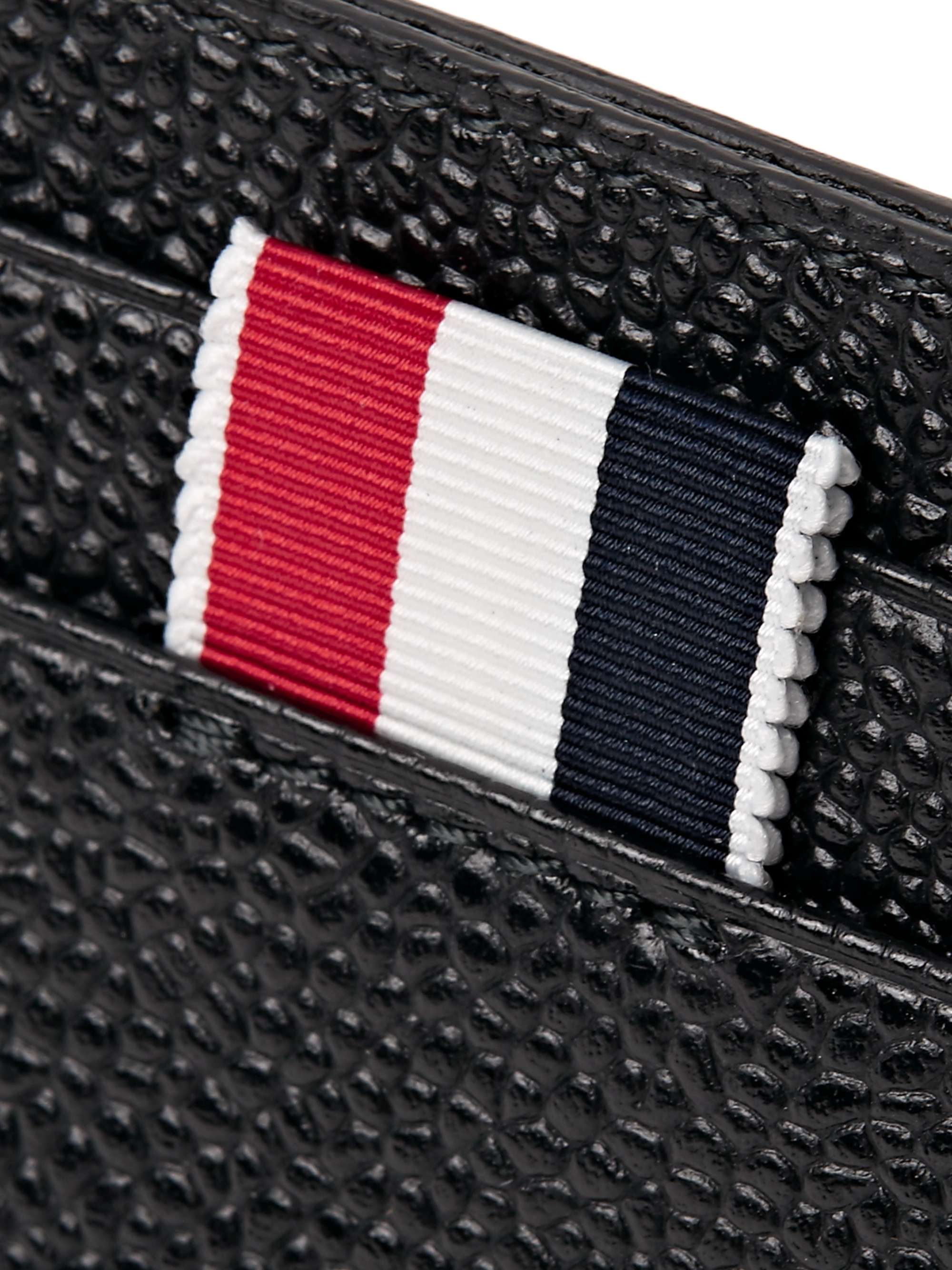 THOM BROWNE Striped Grosgrain-Trimmed Pebble-Grain Leather Cardholder