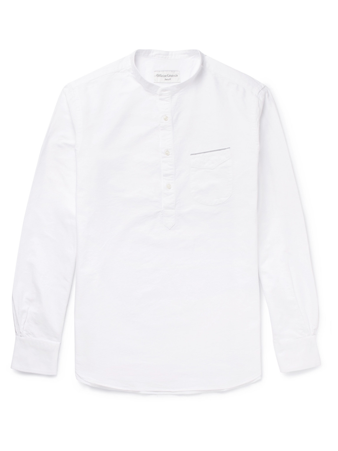 Officine Generale Auguste Grandad-collar Cotton Oxford Shirt In White