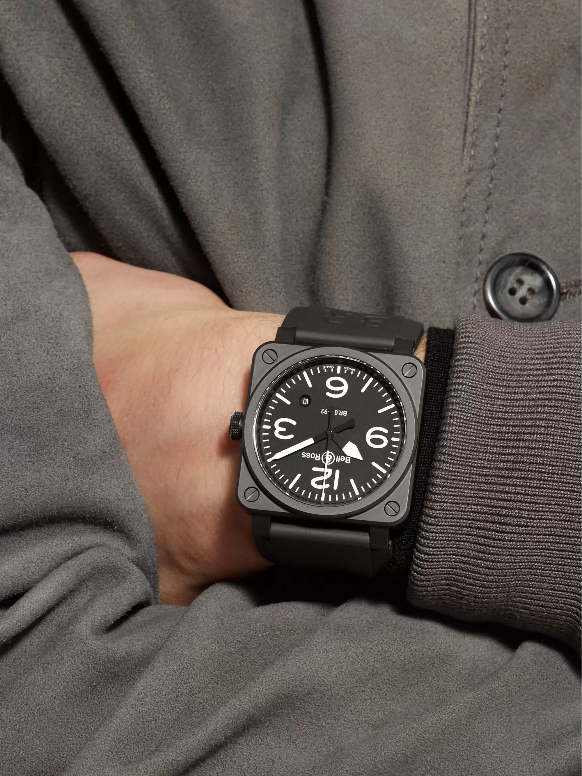 BELL & ROSS BR 03-92 Black Matte Automatic 42mm Ceramic and Rubber Watch, Ref. No. BR0392‐BL‐CE