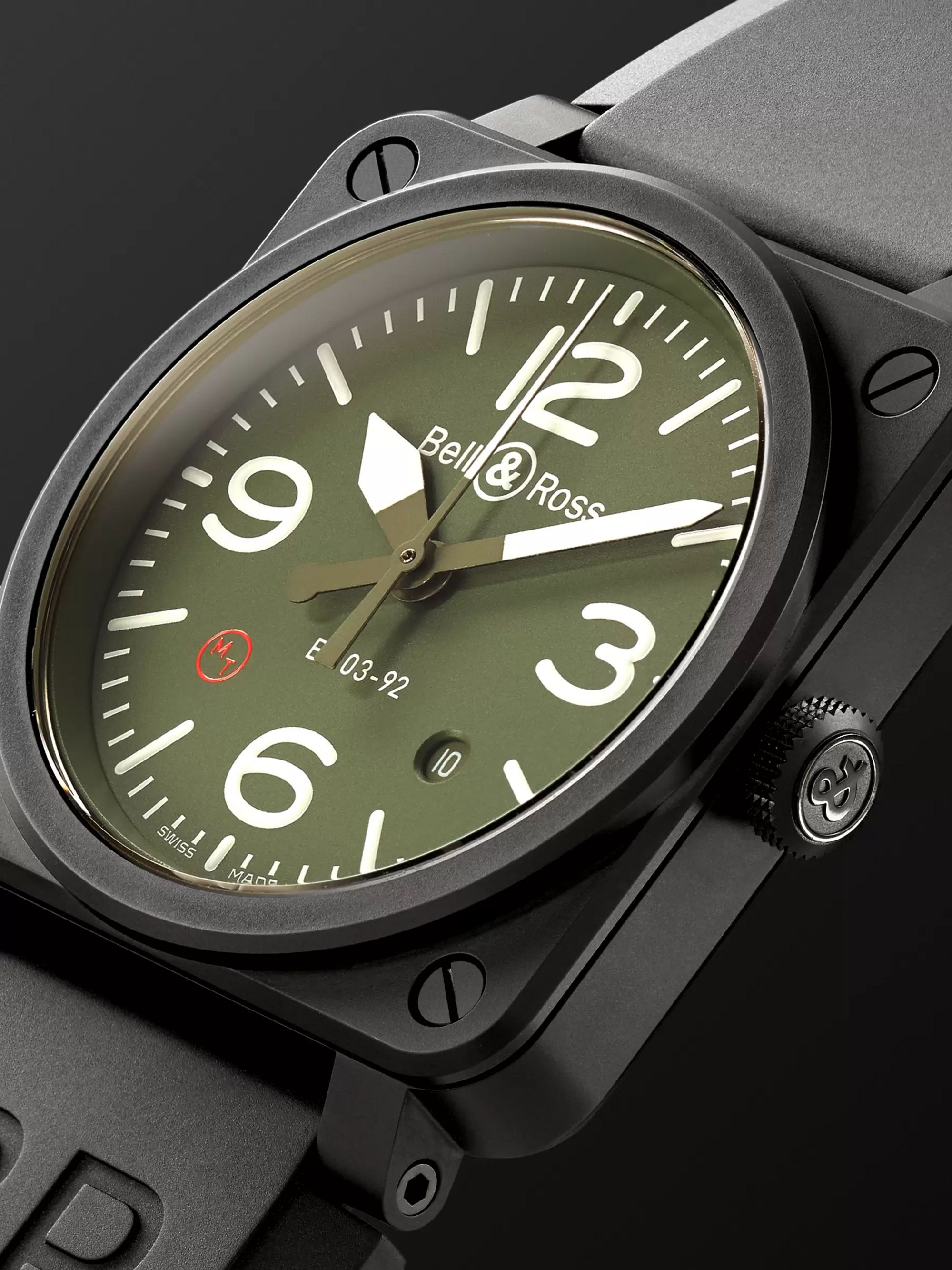 BELL & ROSS BR 03-92 Military Type Automatic 42mm Ceramic and Rubber Watch, Ref. No. BR0392‐MIL-CE