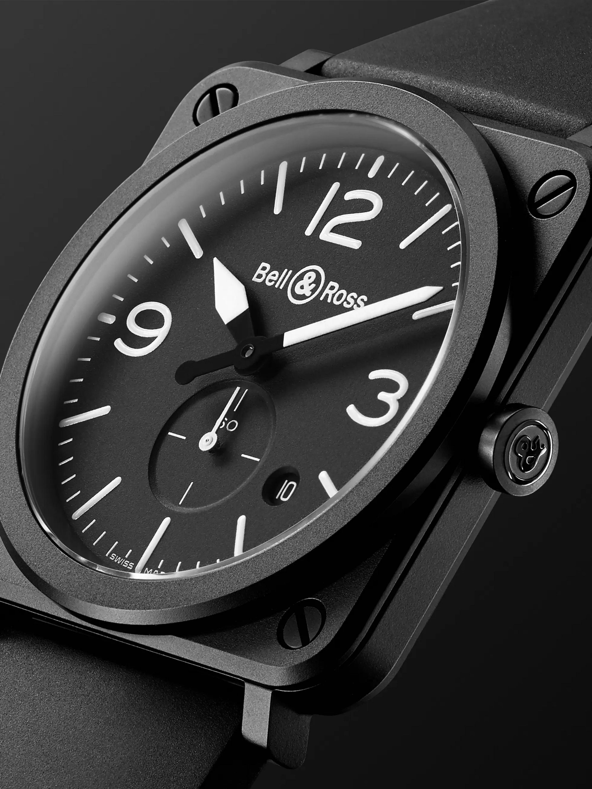BELL & ROSS BR S 39mm Ceramic and Rubber Watch, Ref. No. BRS-BL-CEM