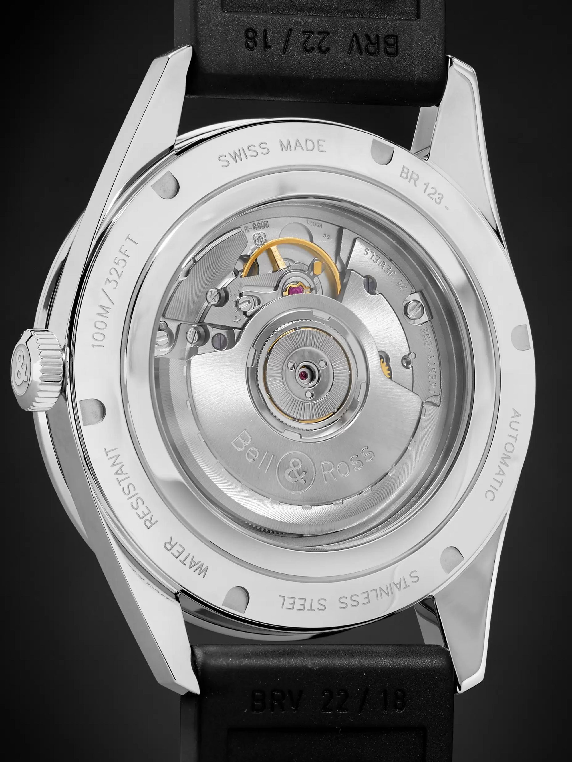 BELL & ROSS BR 123 42mm Steel and Rubber Watch, Ref. No. BRV123-BL-GMT/SRB