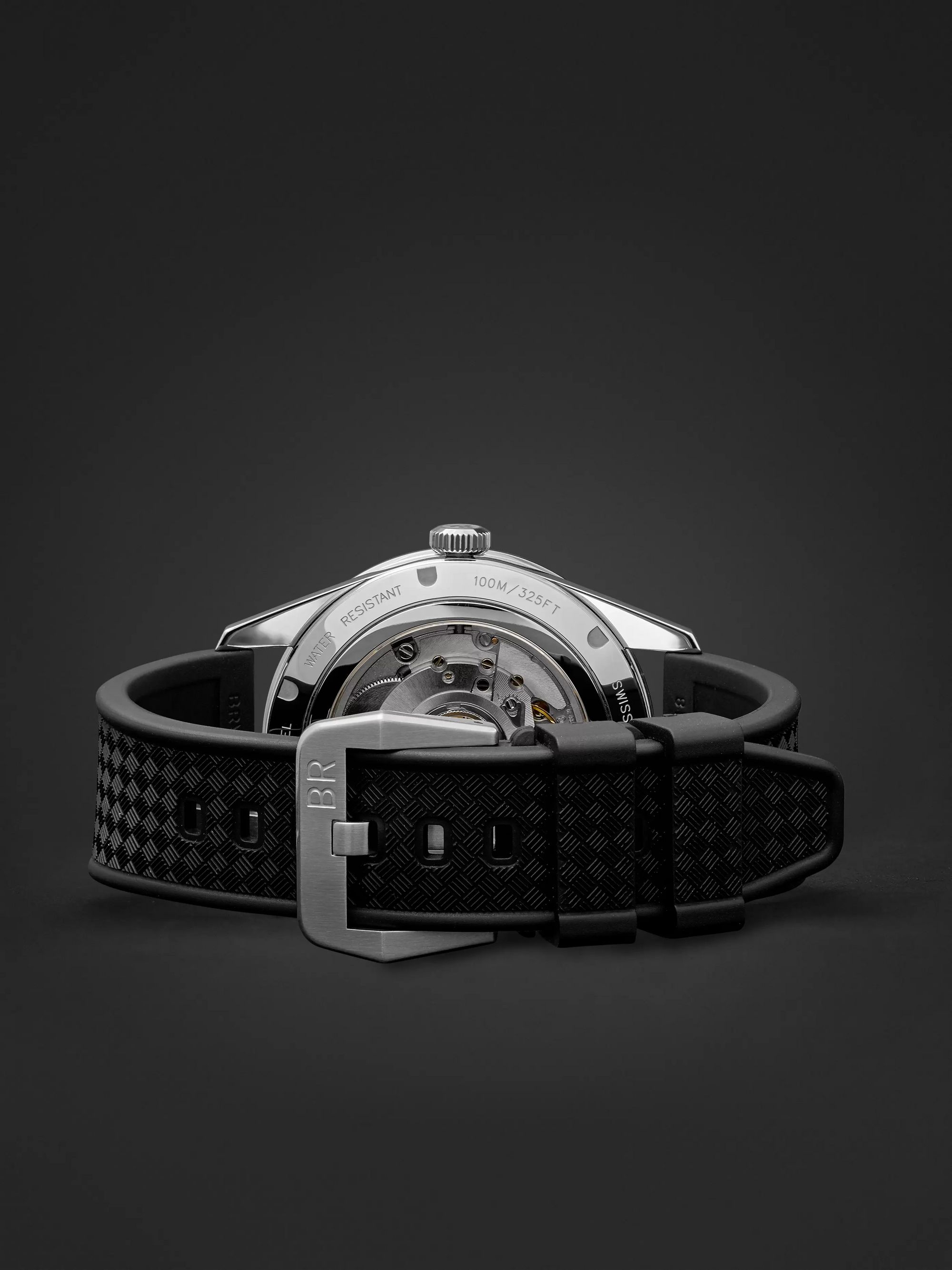 BELL & ROSS BR 123 42mm Steel and Rubber Watch, Ref. No. BRV123-BL-GMT/SRB