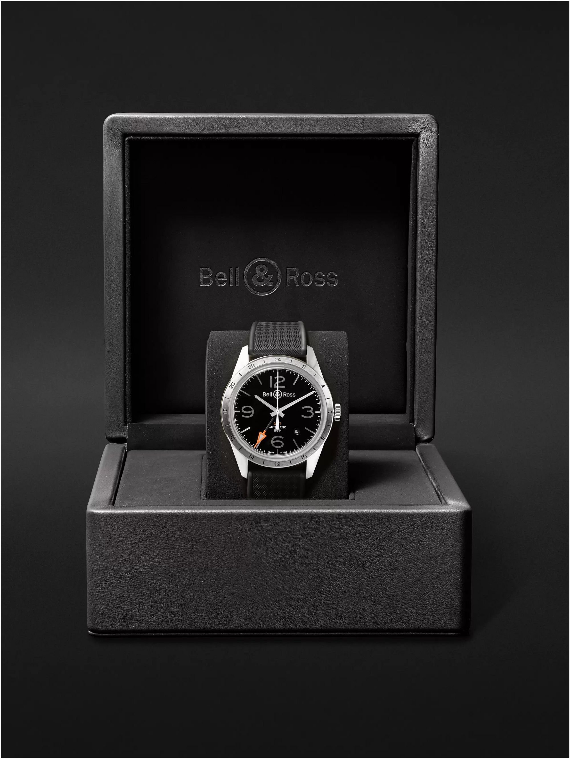 BELL & ROSS BR 123 42mm Steel and Rubber Watch, Ref. No. BRV123-BL-GMT/SRB