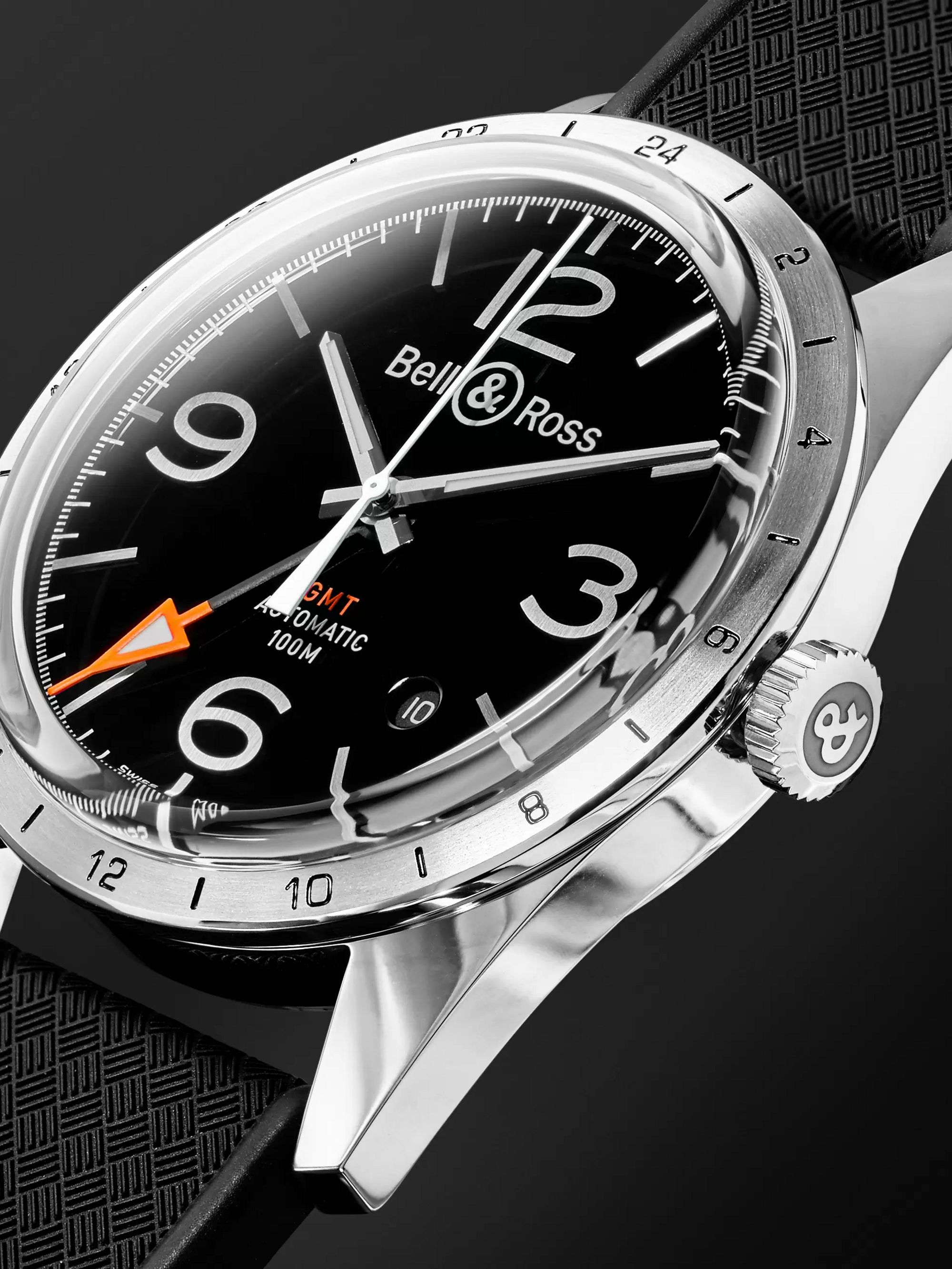 BELL & ROSS BR 123 42mm Steel and Rubber Watch, Ref. No. BRV123-BL-GMT/SRB
