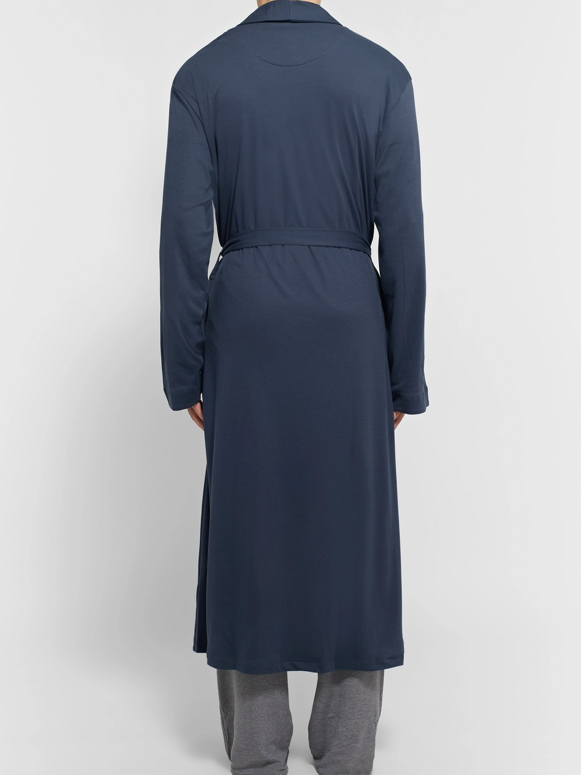 Shop Hanro Night And Day Cotton Robe In Blue