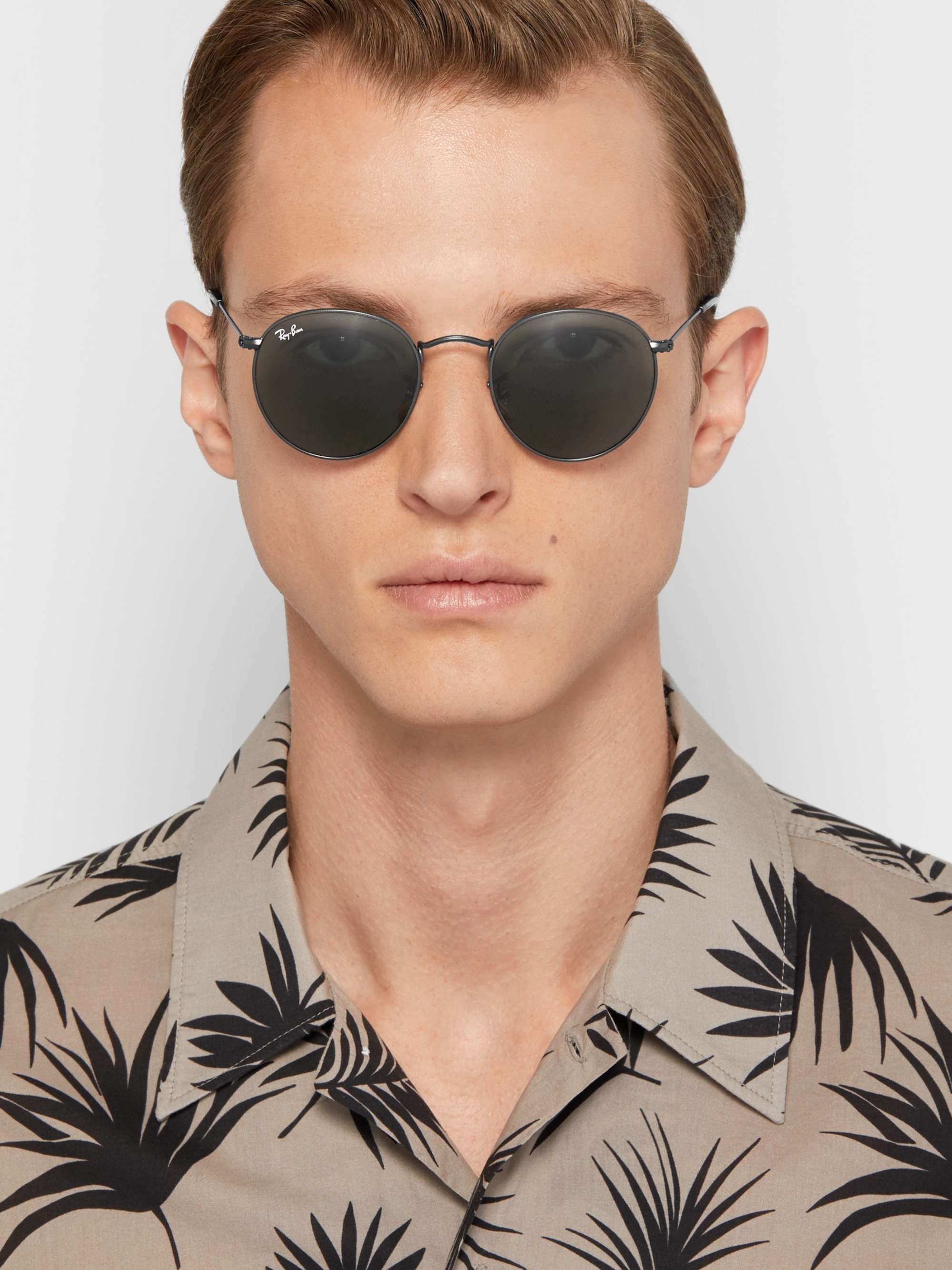 RAY-BAN Round-Frame Gunmetal-Tone Sunglasses for Men | MR PORTER