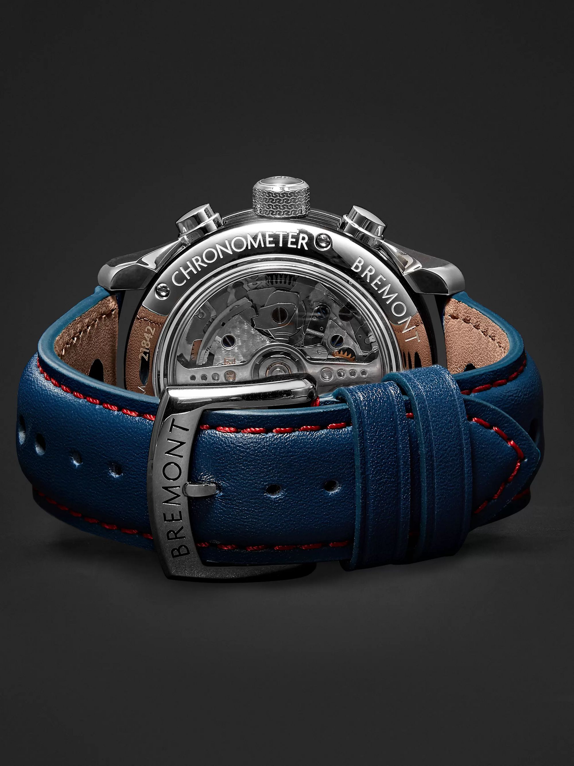 BREMONT Jaguar MKII Automatic Chronograph 43mm Stainless Steel and Leather Watch, Ref. No. J-MKII-WH-R-S