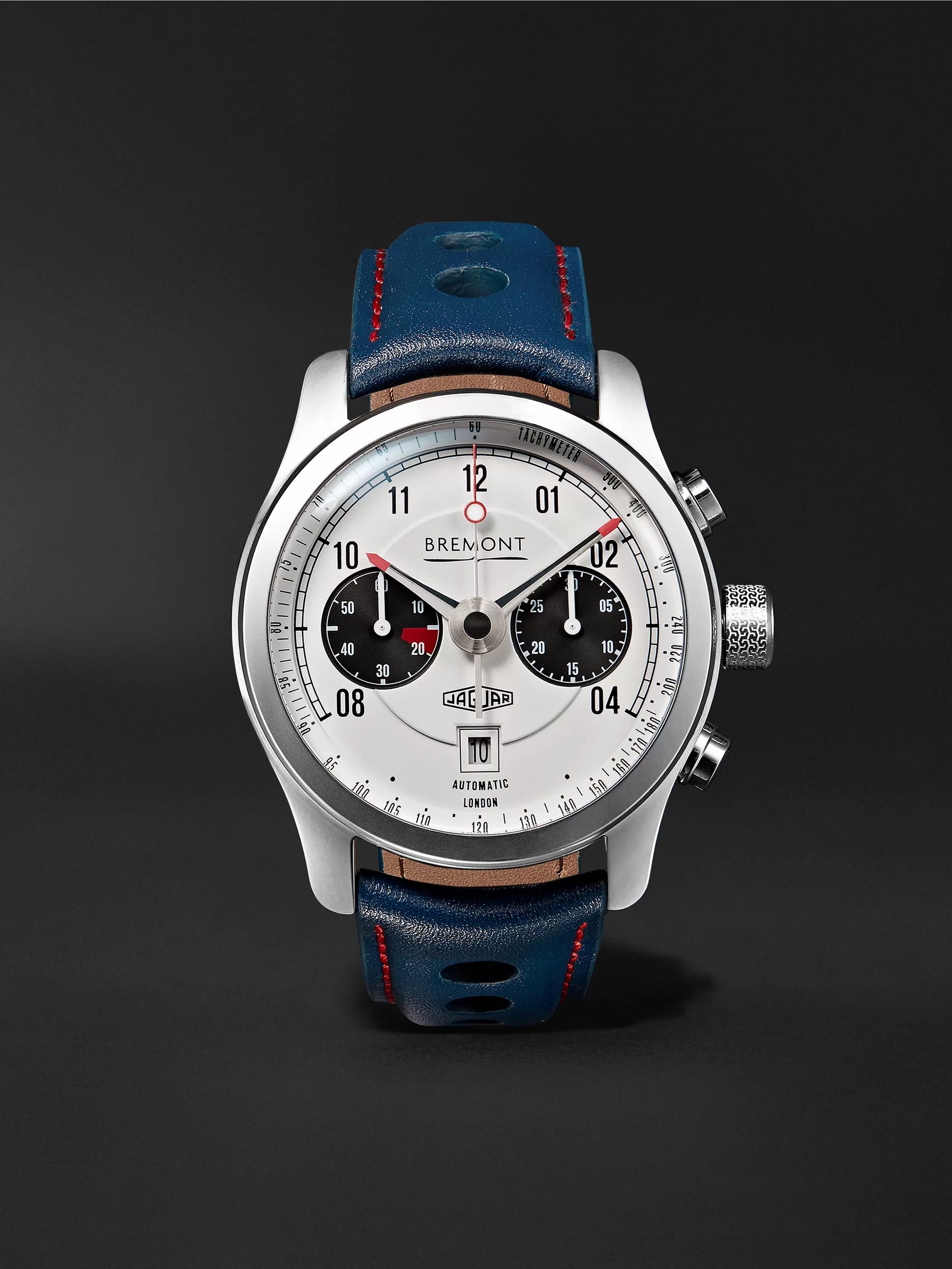 BREMONT Jaguar MKII Automatic Chronograph 43mm Stainless Steel and Leather Watch, Ref. No. J-MKII-WH-R-S