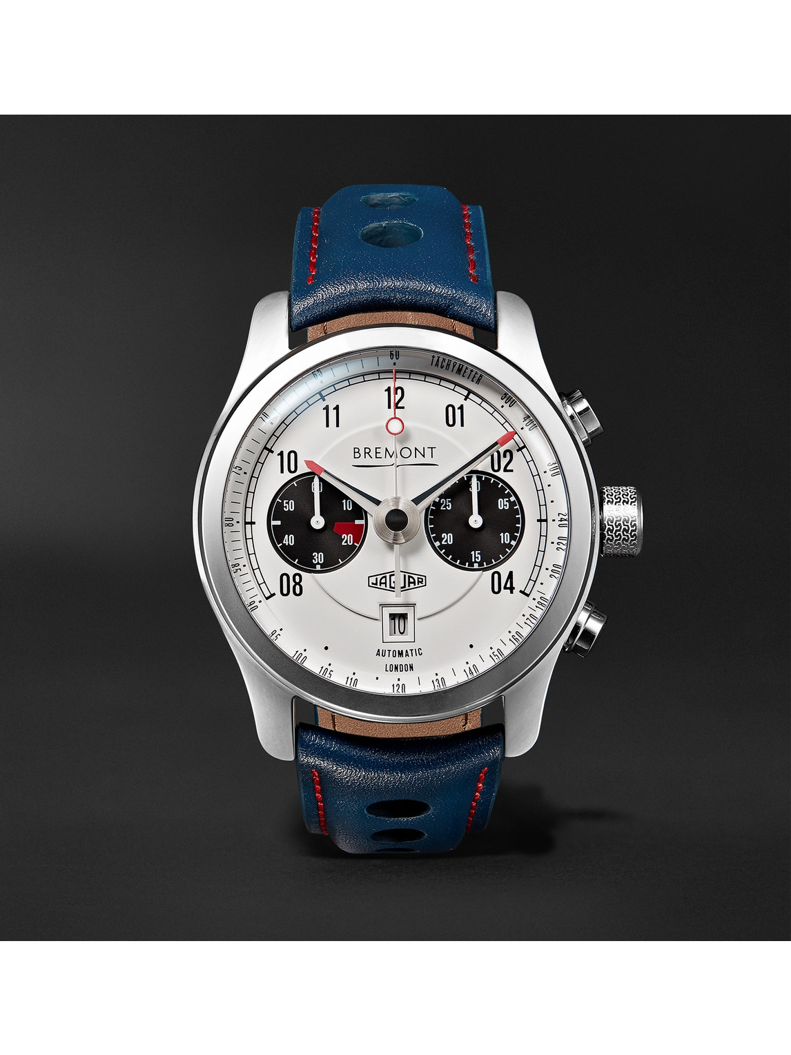 Jaguar MKII Automatic Chronograph 43mm Stainless Steel and Leather Watch, Ref. No. J-MKII-WH-R-S