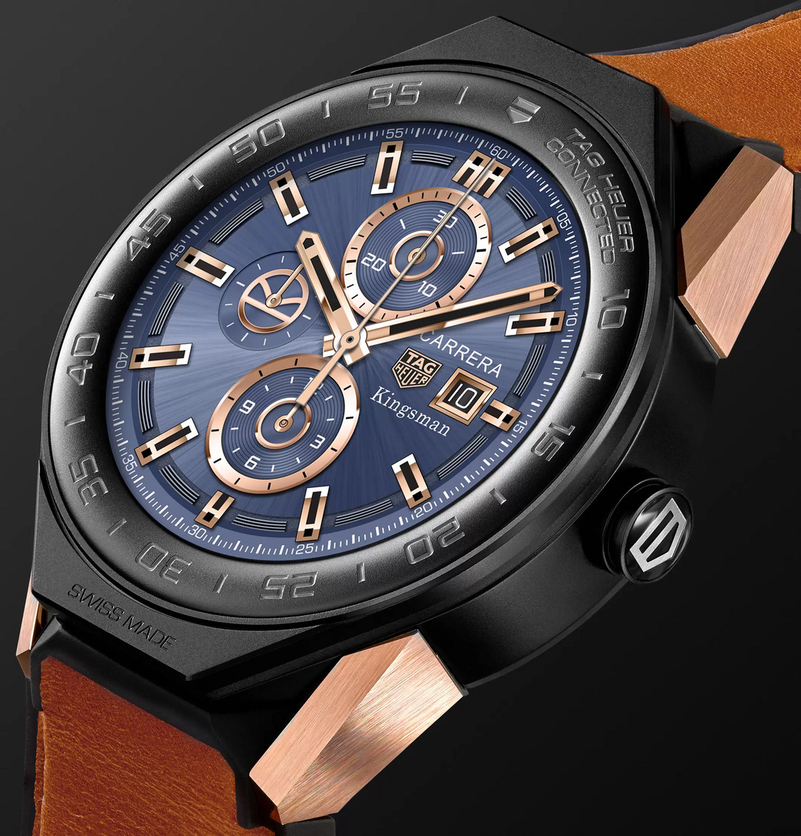 Shop Kingsman X Tag Heuer Tag Heuer Connected Modular 45mm Ceramic And Leather Smart Watch, Ref. No. Sbf8a8023.32eb0103 In Blue