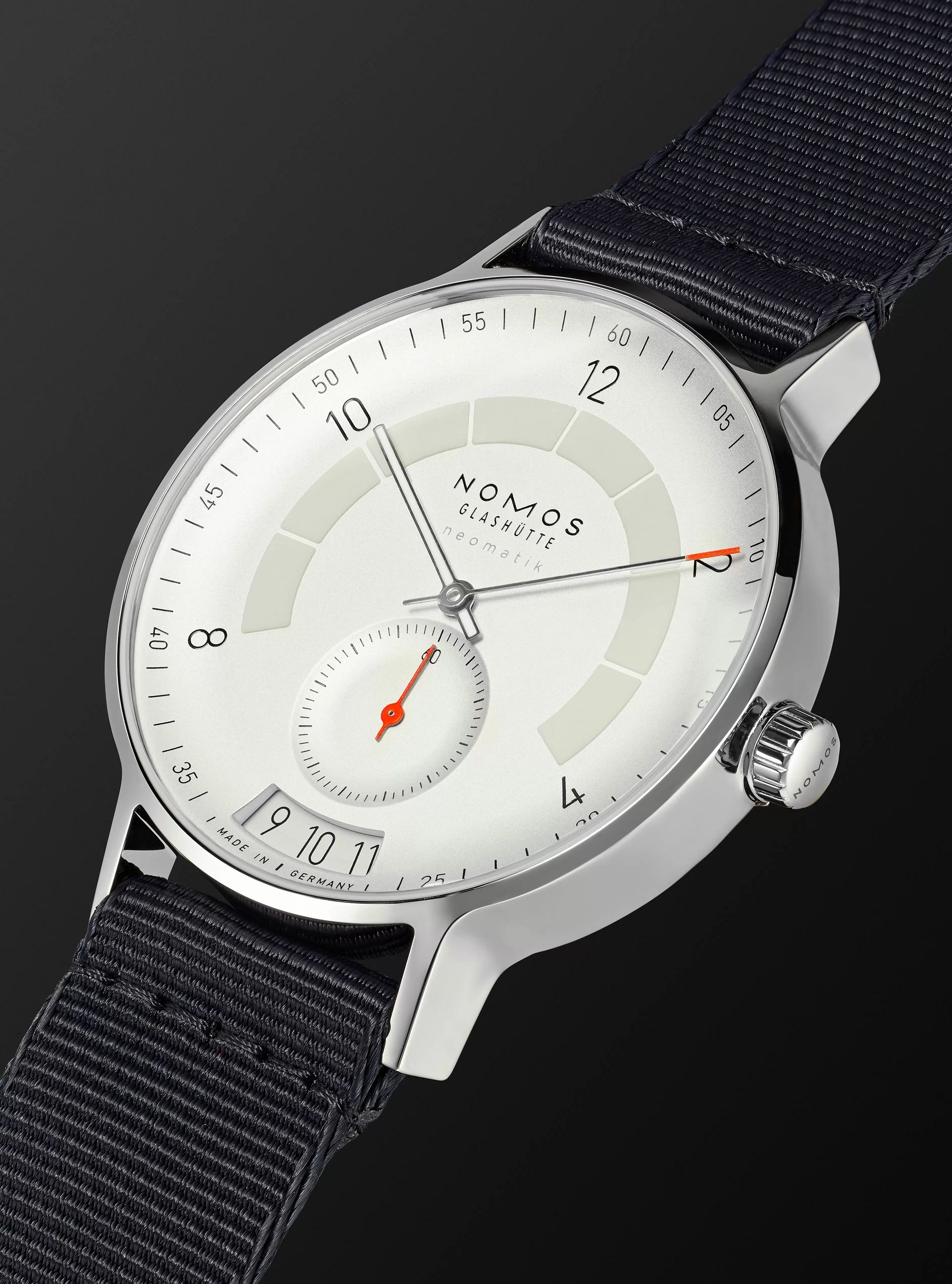 NOMOS GLASHÜTTE Autobahn Neomatik Datum Automatic 41mm Stainless Steel and Nylon Watch, Ref. No. 1301
