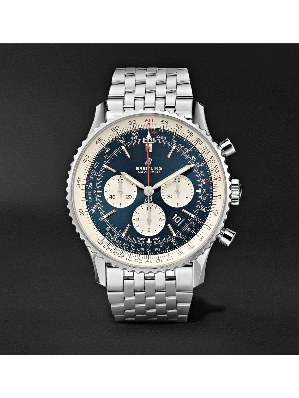 Breitling Navitimer B01 Automatic Chronograph 46mm Stainless Steel Watch, Ref. No. Ab0127211c1a1 In Blue