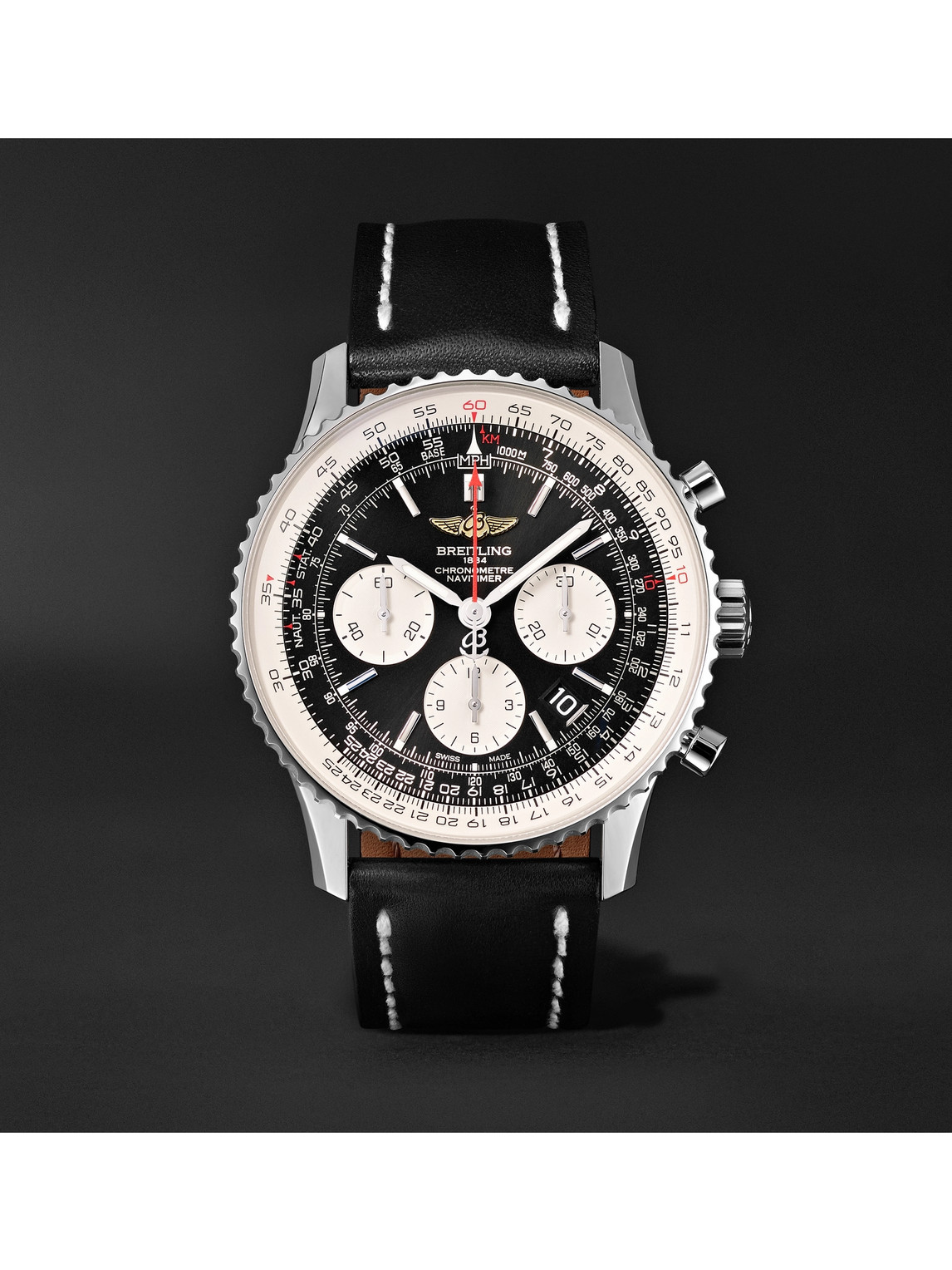 Breitling Navitimer 01 Chronograph 43mm Stainless Steel And Leather Watch, Ref. No. Ab012012/bb01 In Black