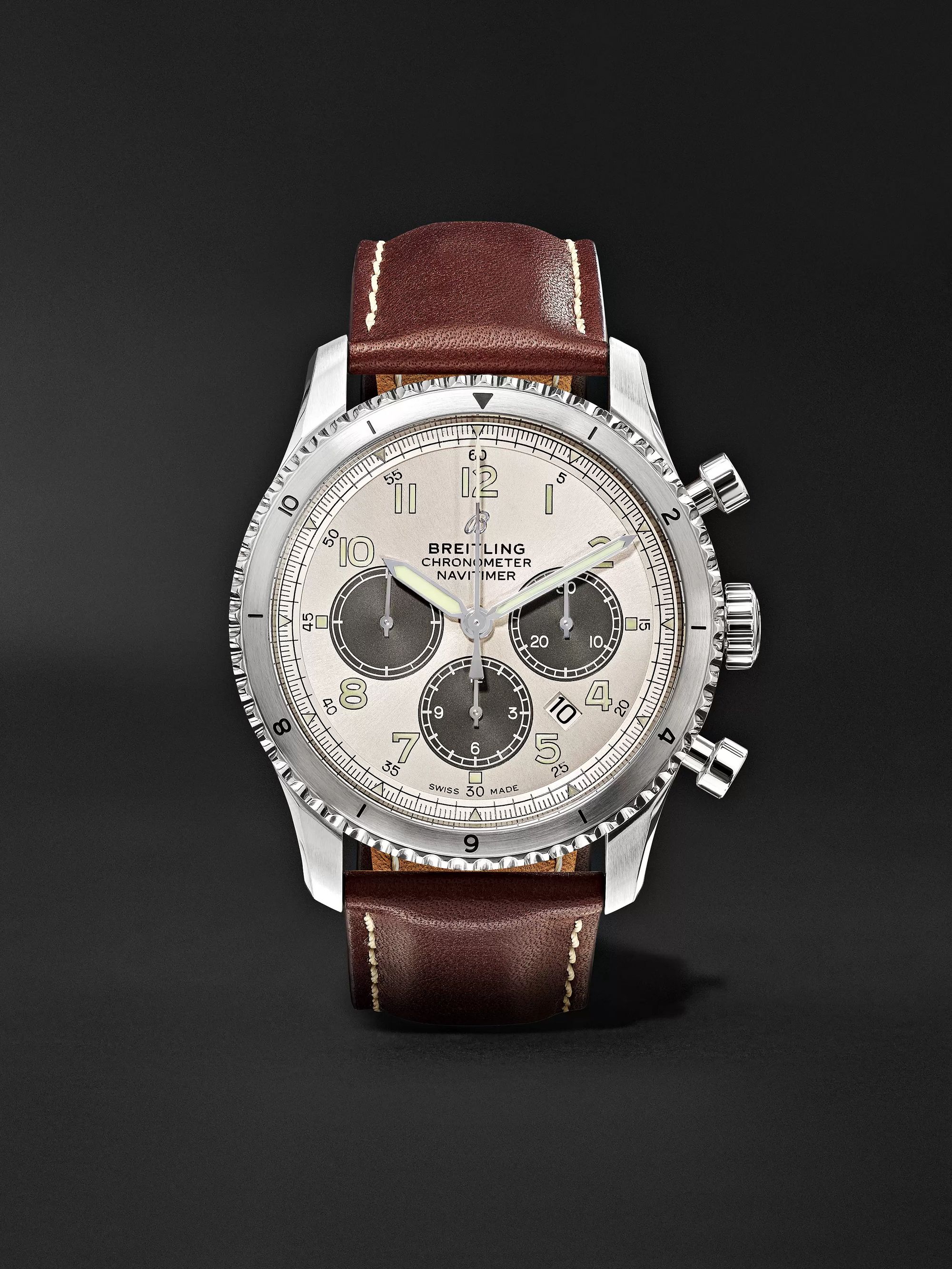 BREITLING Navitimer 8 B01 Automatic Chronograph 43mm Stainless Steel and Leather Watch, Ref. No. AB01171A1G1P1