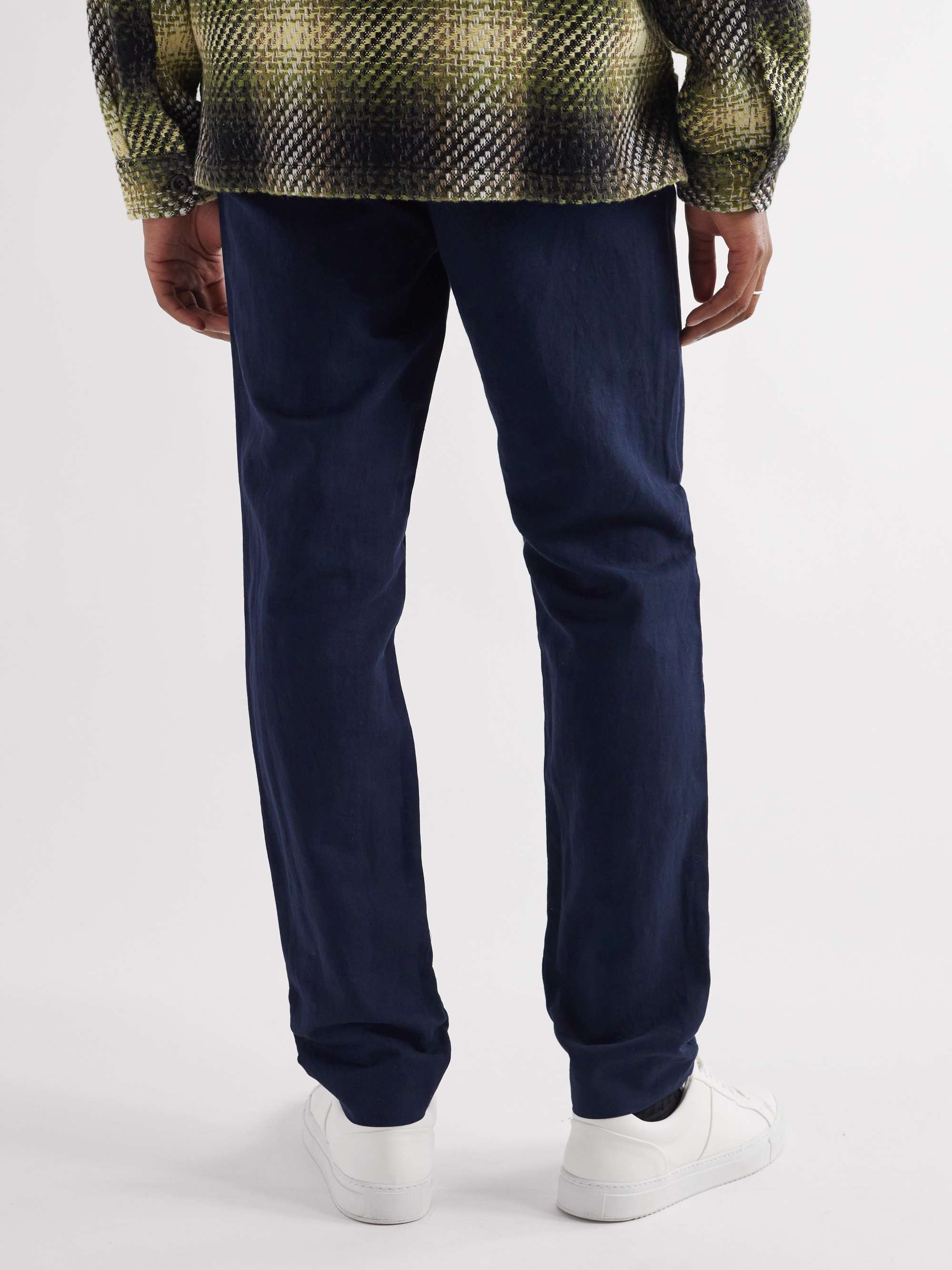 MR P. Straight-Leg Pleated Cotton and Linen-Blend Trousers