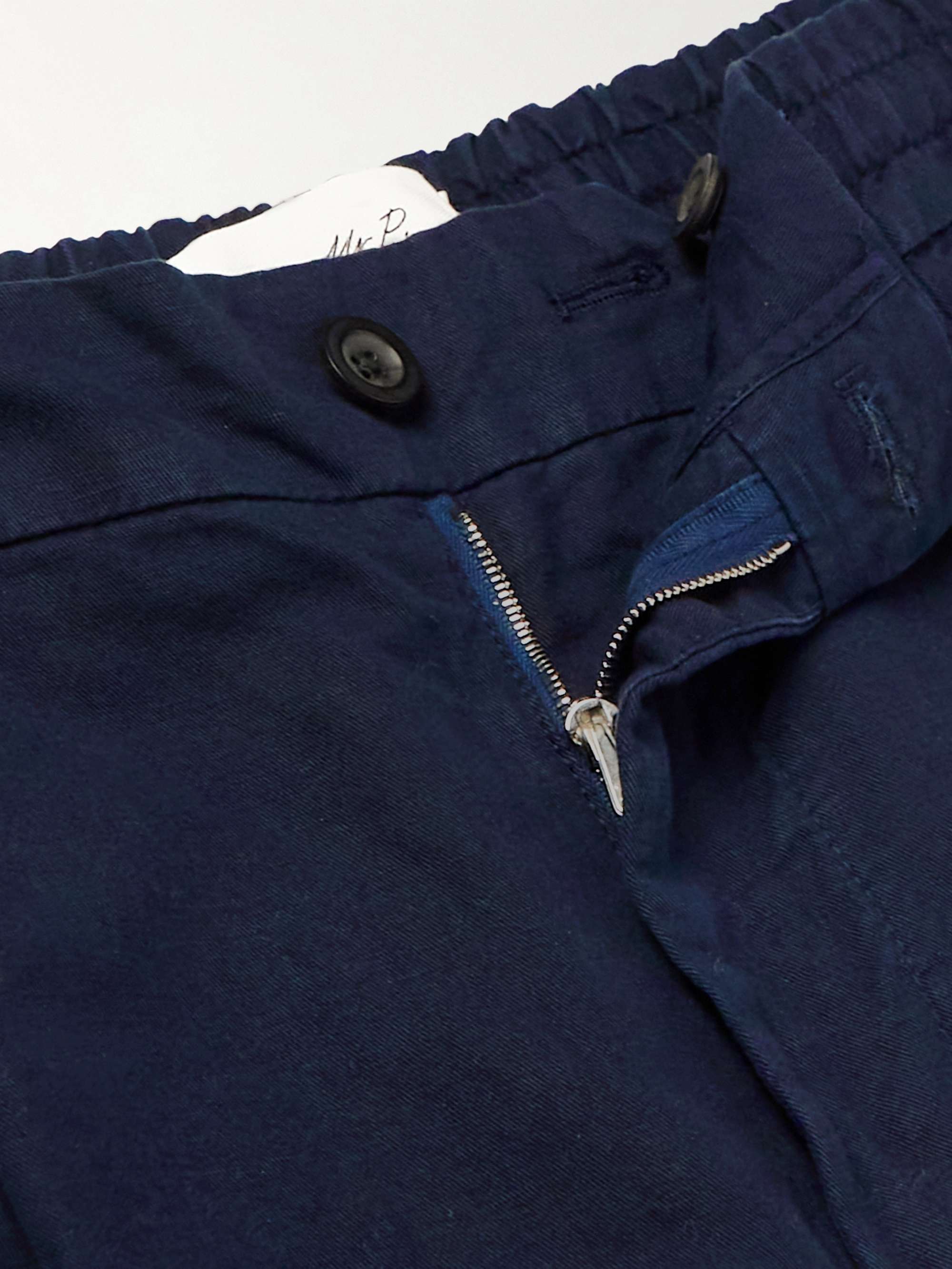 MR P. Straight-Leg Pleated Cotton and Linen-Blend Trousers