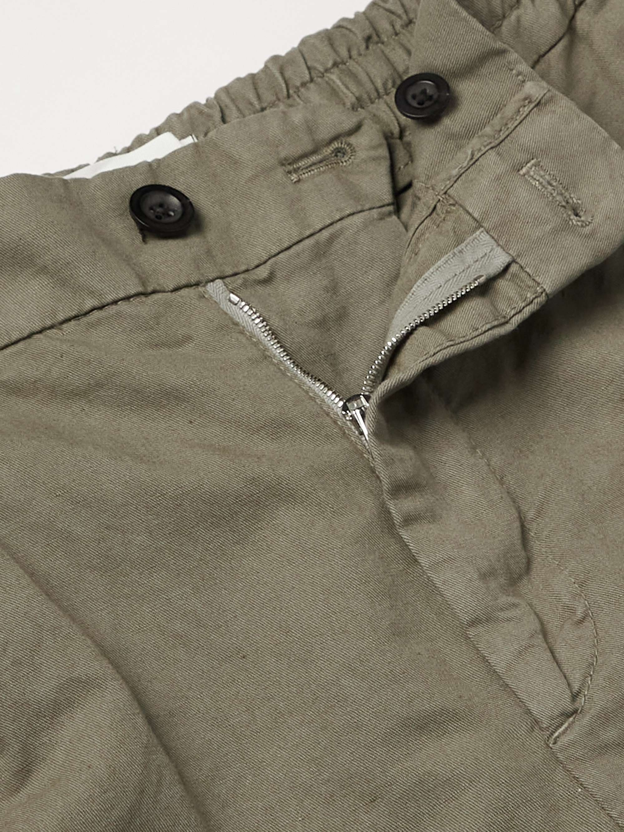 MR P. Straight-Leg Pleated Cotton and Linen-Blend Trousers