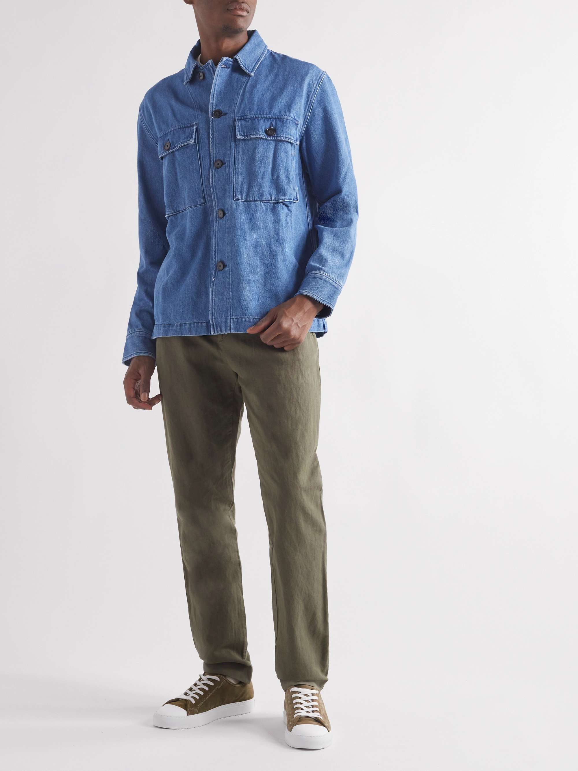 MR P. Straight-Leg Pleated Cotton and Linen-Blend Trousers