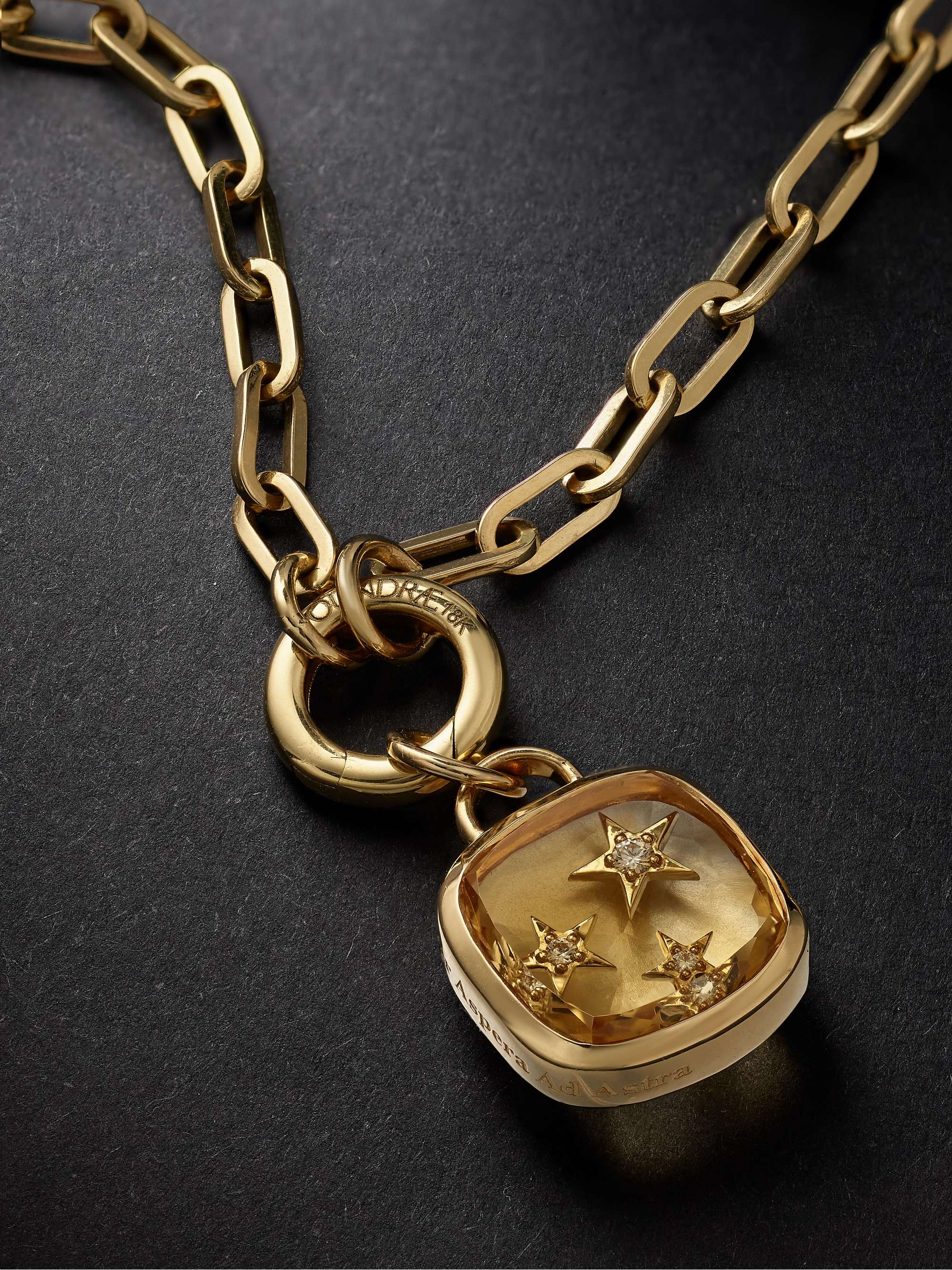 FOUNDRAE Refined Open Clip Chain and Per Aspera Ad Astra Dream Gold, Citrine and Diamond Pendant Necklace
