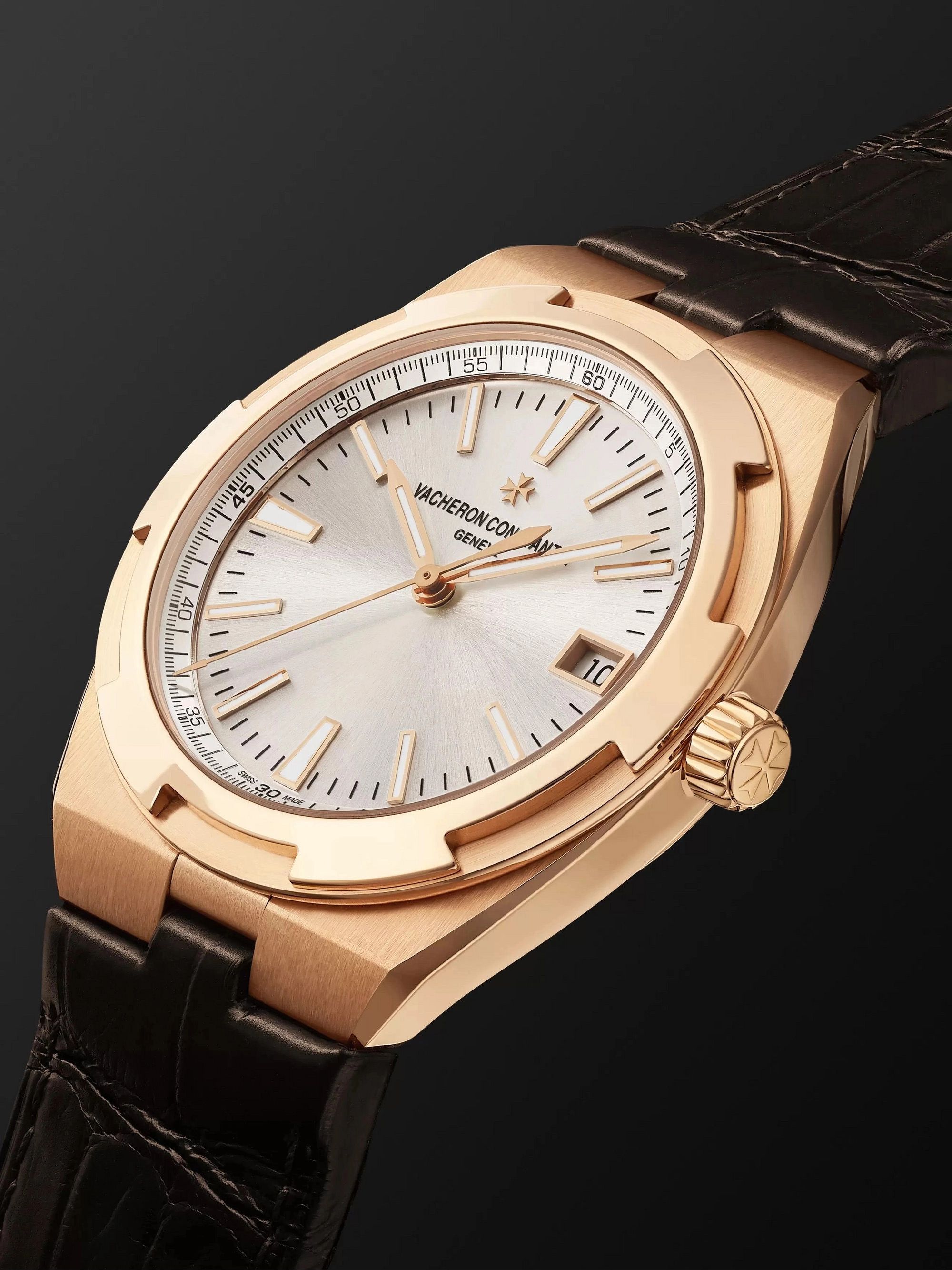 VACHERON CONSTANTIN Orologio automatico 41 mm in oro rosa 18 carati con cinturino in pelle Overseas, N. rif. 4500V/000R-B127