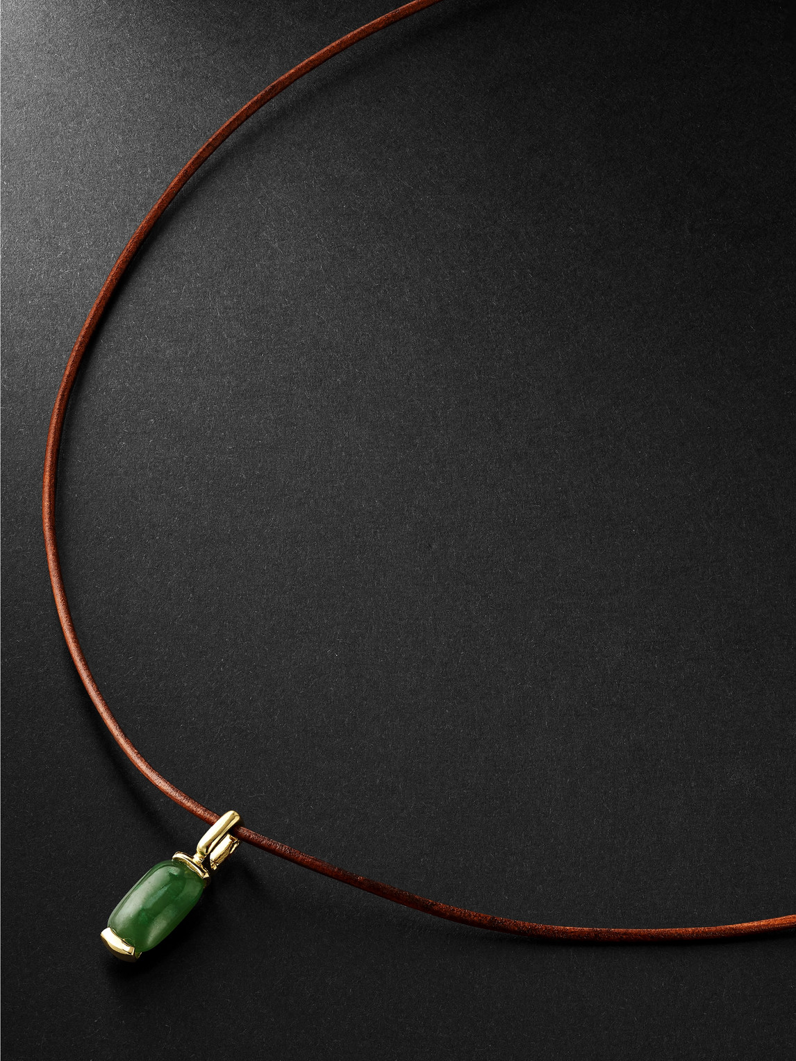 18-Karat Gold, Leather and Jade Pendant Necklace