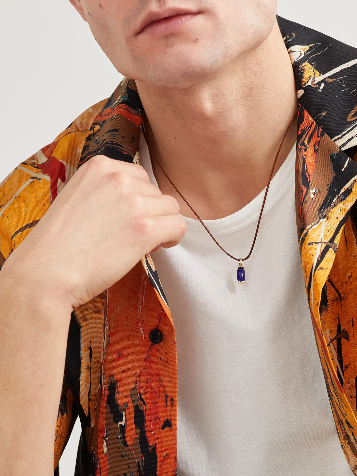 Shop Fernando Jorge 18-karat Gold, Leather And Lapis Lazuli Pendant Necklace In Blue