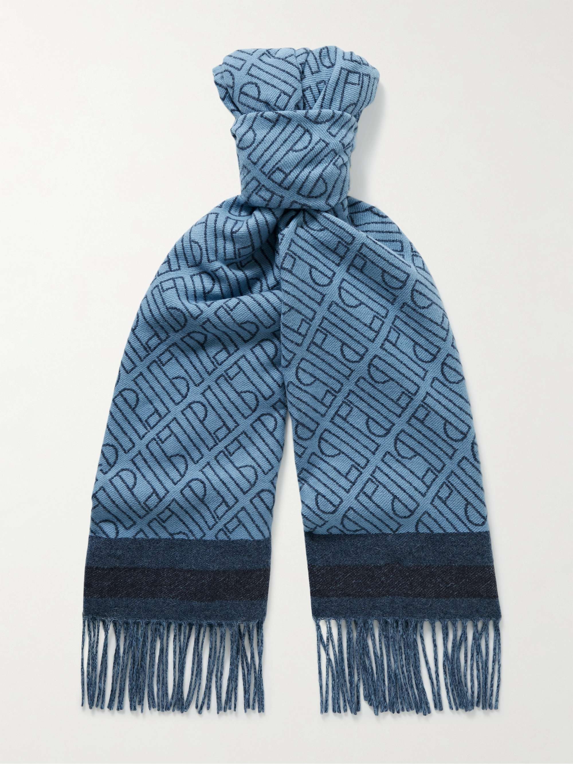 LORO PIANA Fringed Logo Jacquard Cashmere Scarf for Men MR PORTER