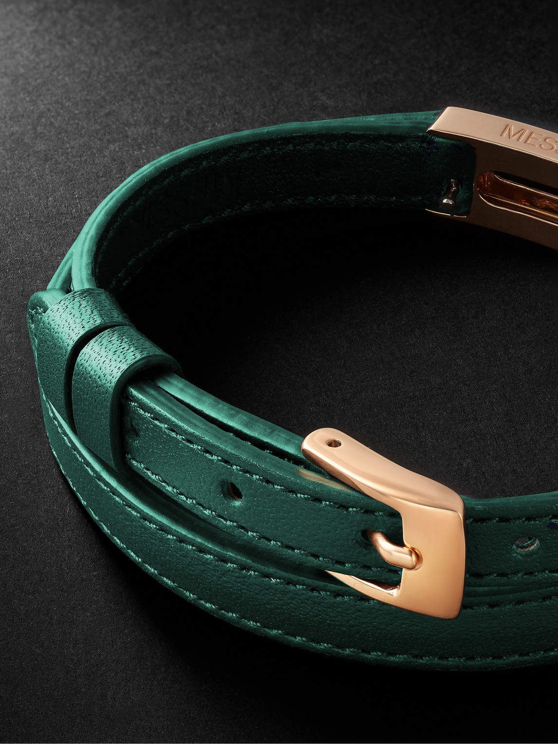 Shop Messika My Move Gold, Diamond And Leather Bracelet In Green