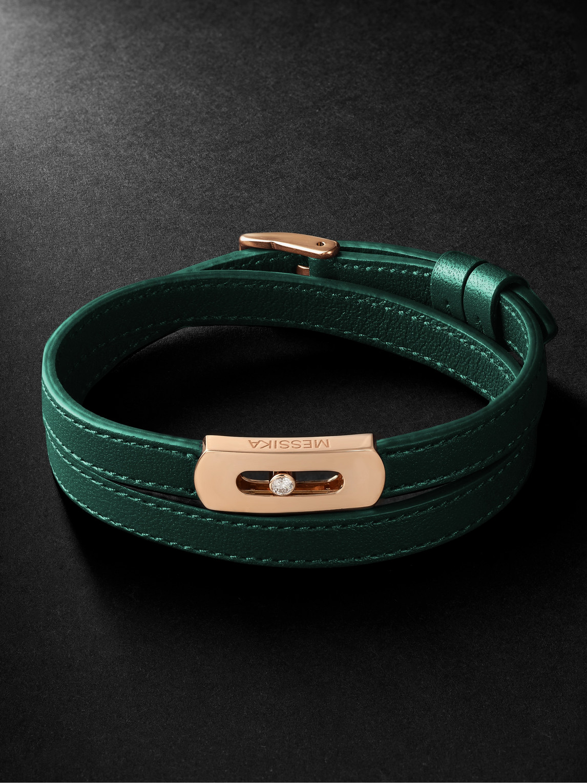 Messika My Move Gold, Diamond And Leather Bracelet In Green