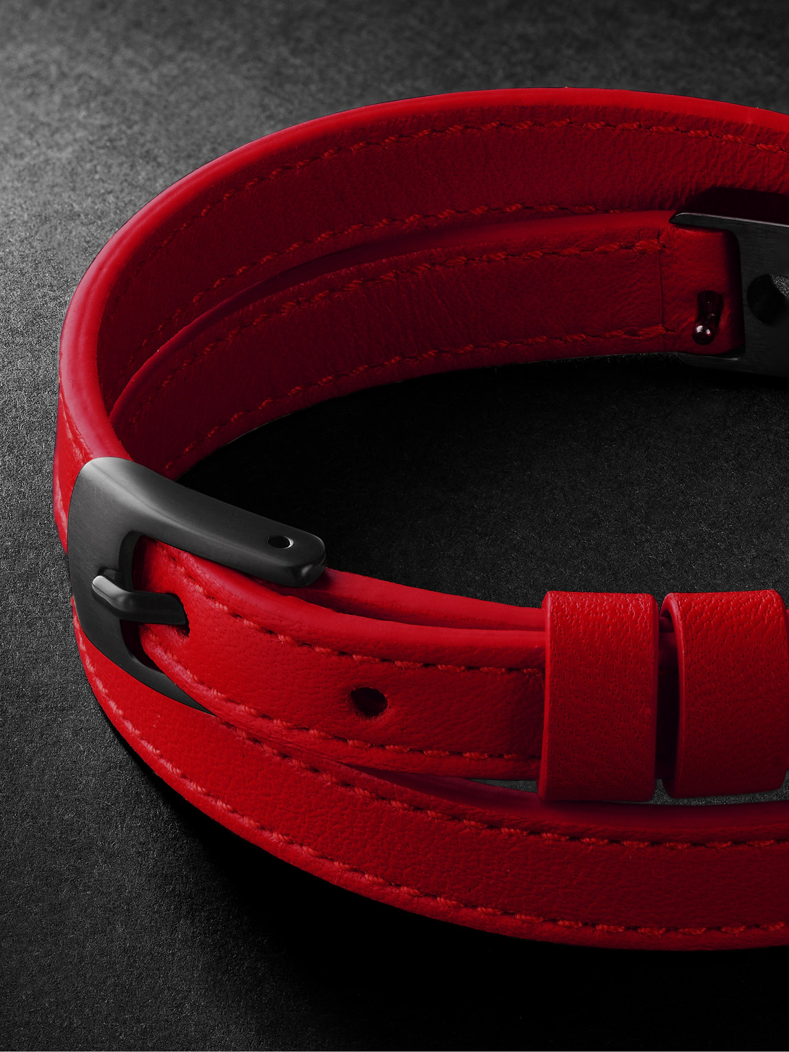  Messika - My Move Blackened Titanium, Diamond And Leather Bracelet - Men - Red - L 