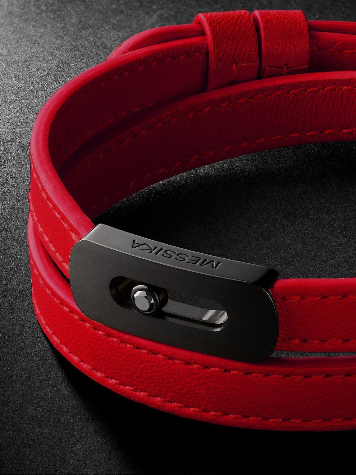  Messika - My Move Blackened Titanium, Diamond And Leather Bracelet - Men - Red - L 