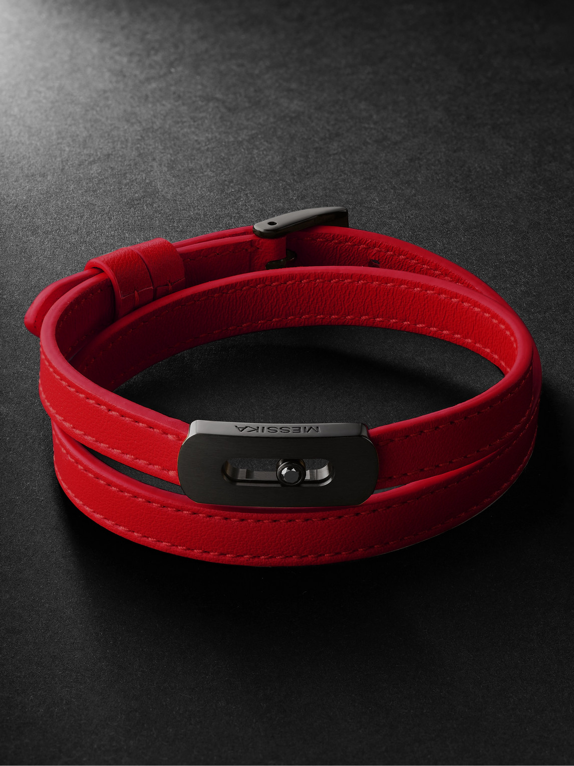 Messika My Move Blackened Titanium, Diamond And Leather Bracelet In Red