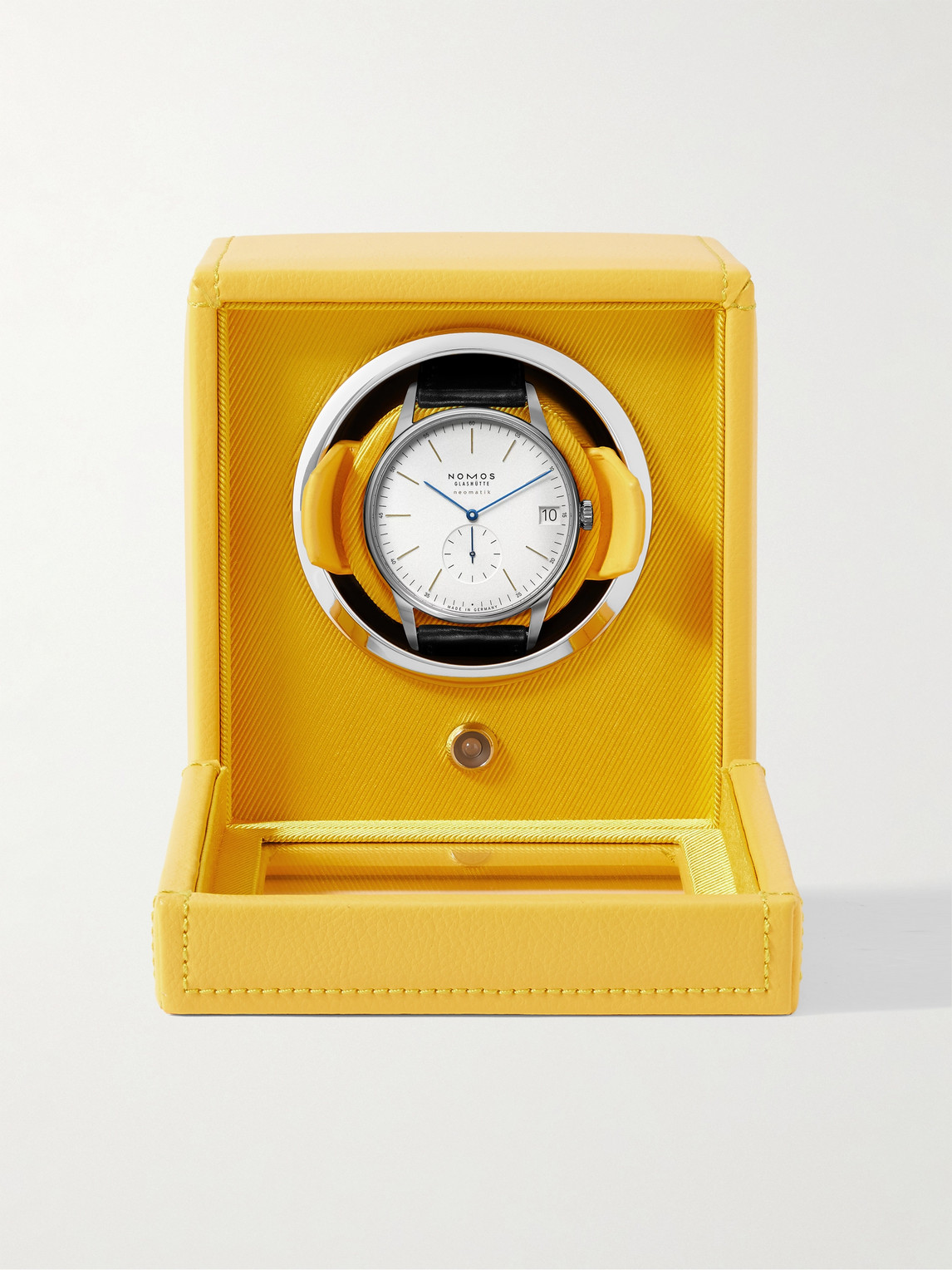 Shop Wolf Cub Pebble-grain Vegan Leather Watch Winder In Yellow