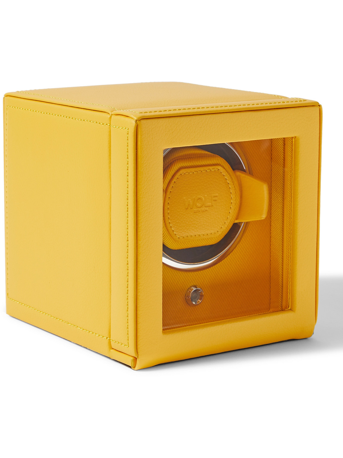 Wolf Cub Pebble-grain Vegan Leather Watch Winder In Yellow