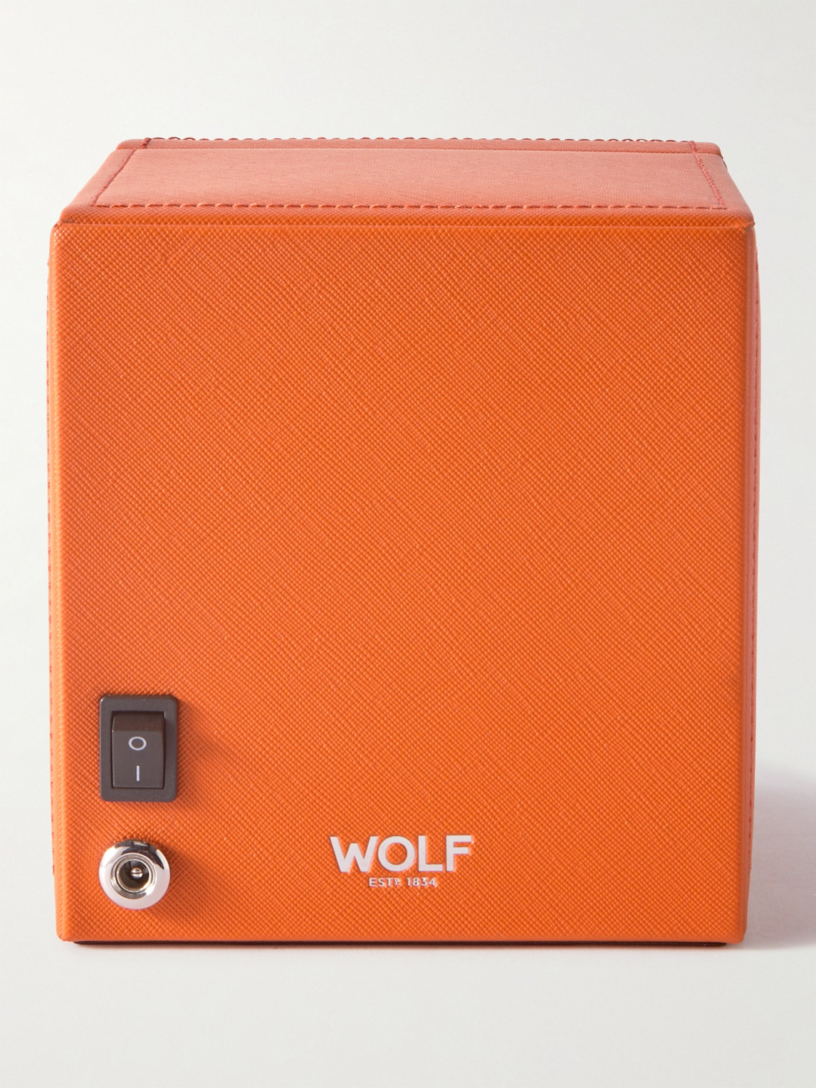 Shop Wolf Cub Pebble-grain Vegan Leather Watch Winder In Orange