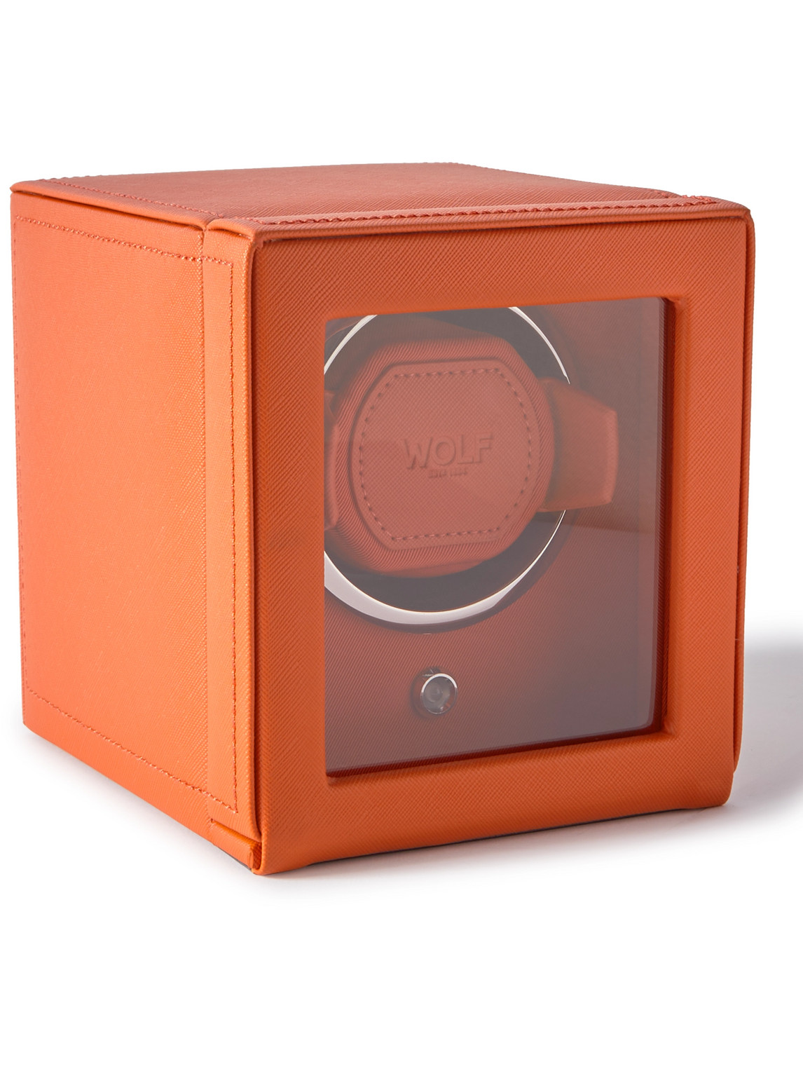 Wolf Cub Pebble-grain Vegan Leather Watch Winder In Orange