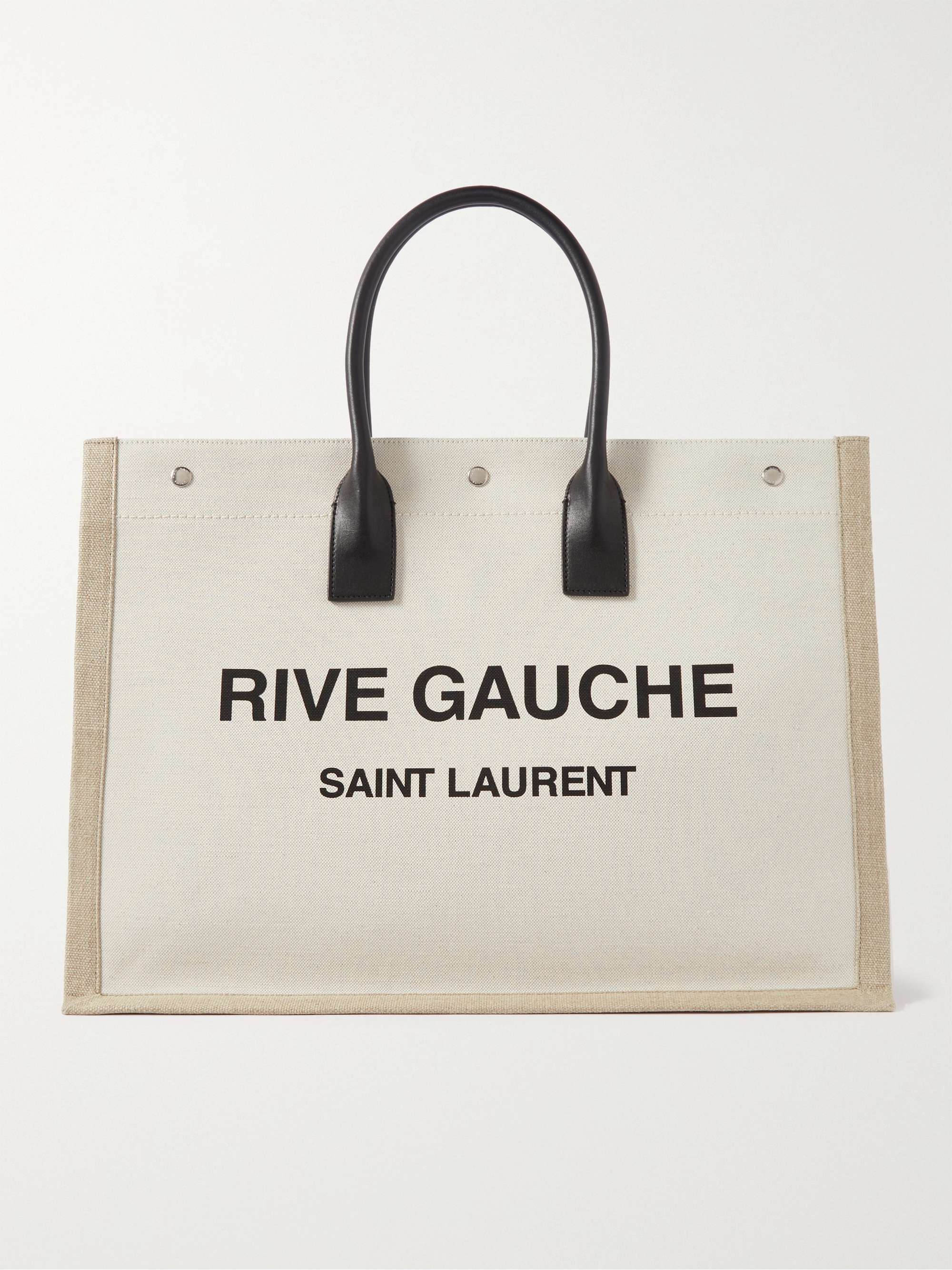 SAINT LAURENT Leather-Trimmed Logo-Print Linen and Cotton-Blend Canvas ...