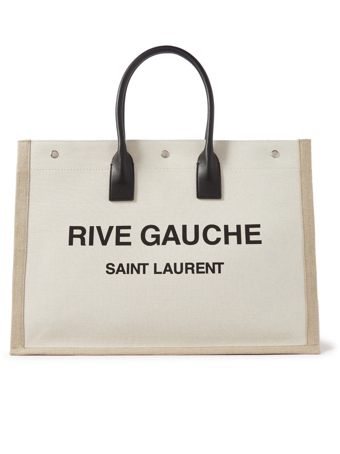 Saint Laurent Leather-trimmed Logo-print Linen And Cotton-blend Canvas Tote Bag In Neutrals