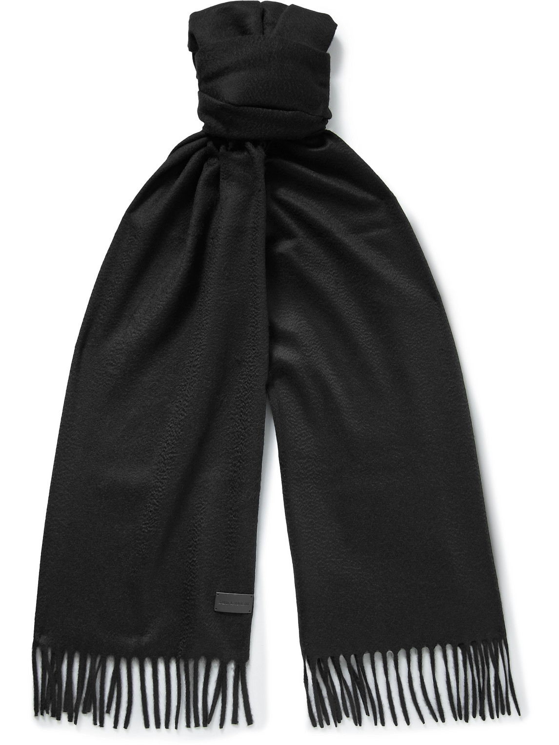 Shop Saint Laurent Fringed Cashmere Scarf In Black
