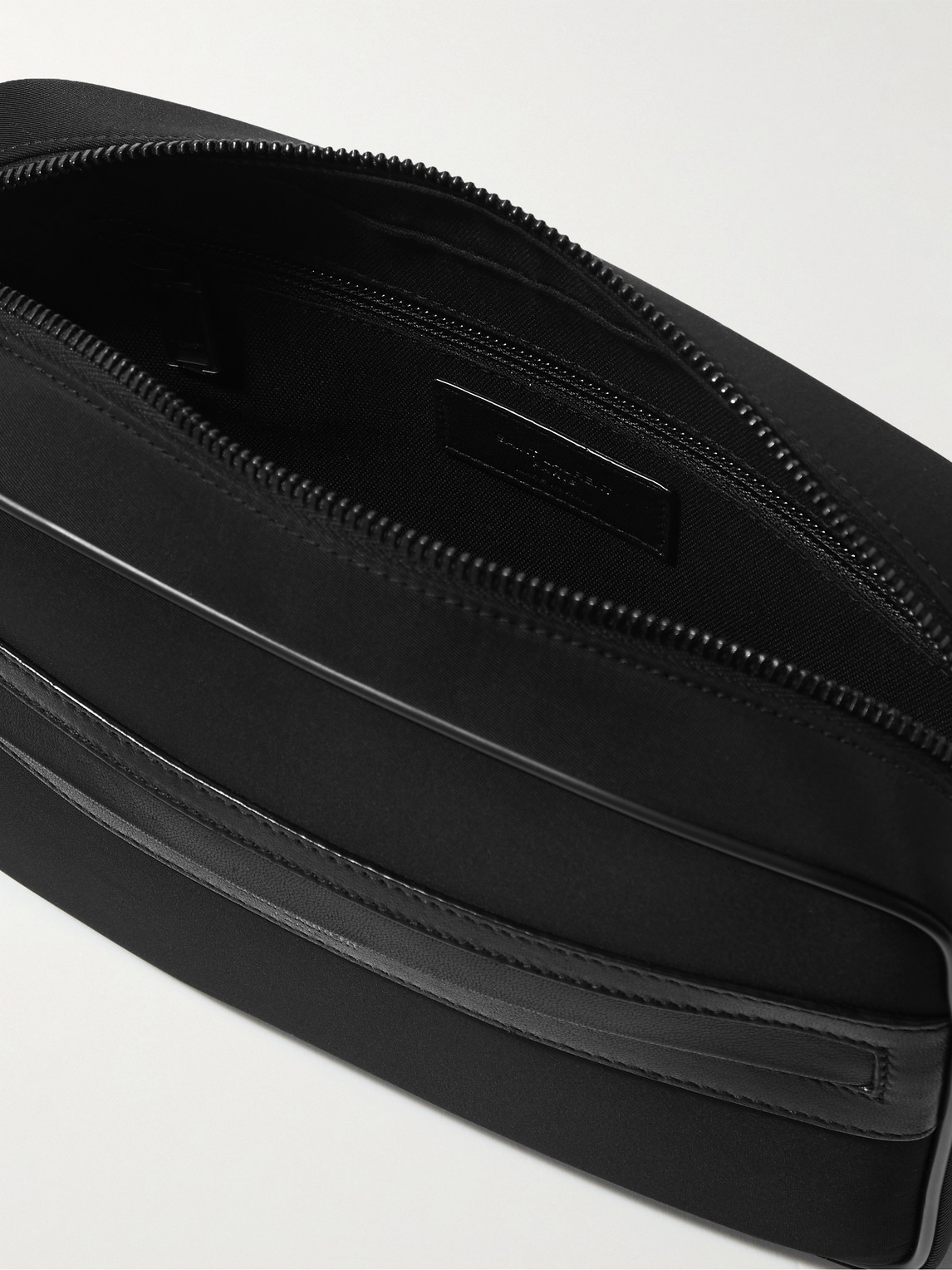 Shop Saint Laurent Camp Leather-trimmed Econyl Messenger Bag In Black