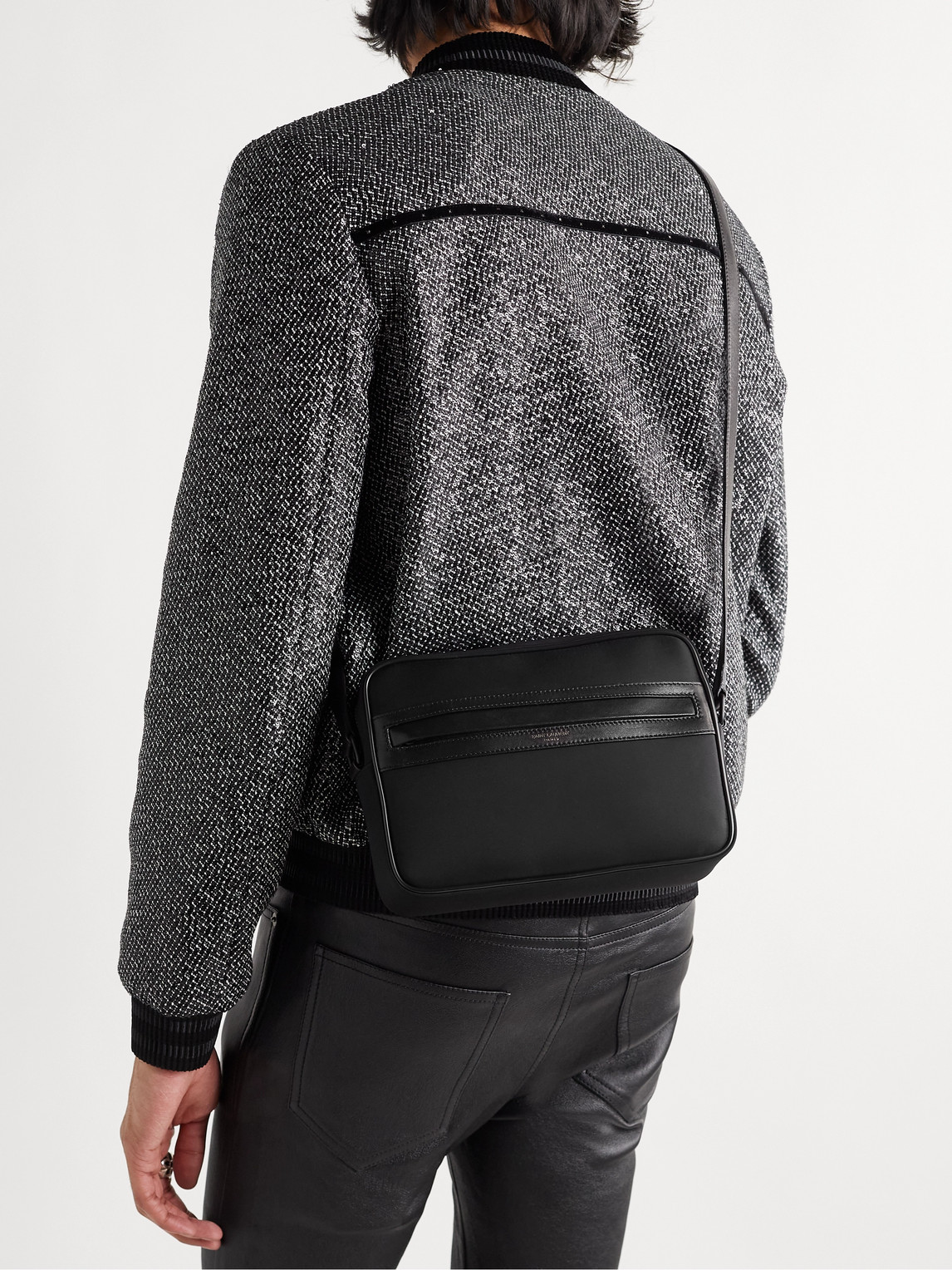 Saint Laurent Camp Leather-trimmed Econyl Messenger Bag In Black